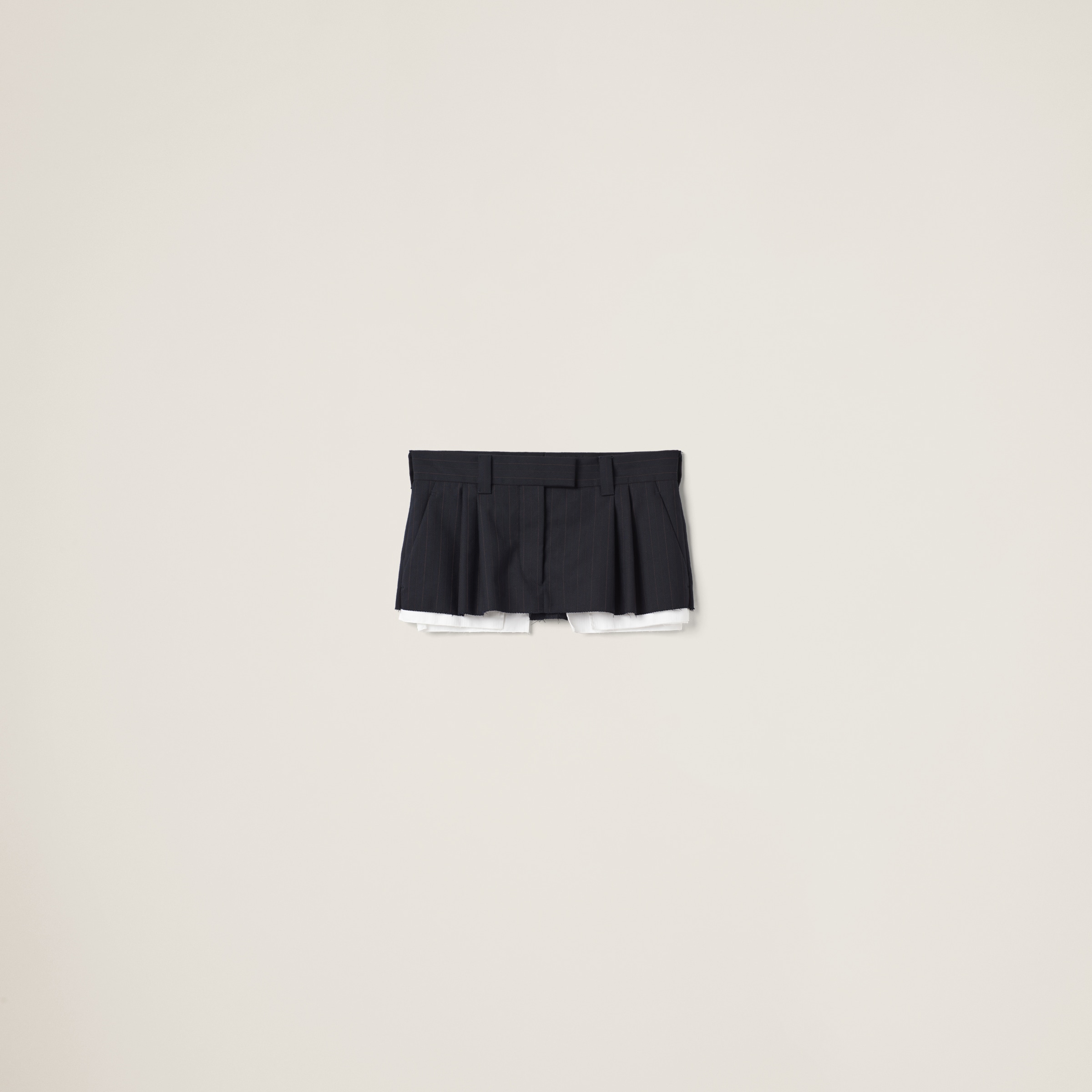 Miumiu 2026 Leather-buckled Pleated Midi Skirt Navy Blue Cotton 356069