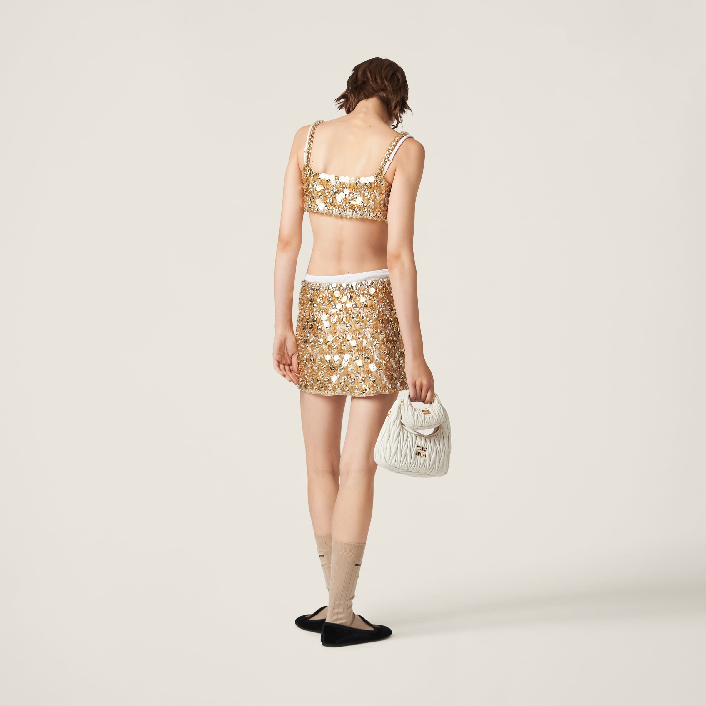 Sand Beige Silk And Wool Miniskirt | Miu Miu