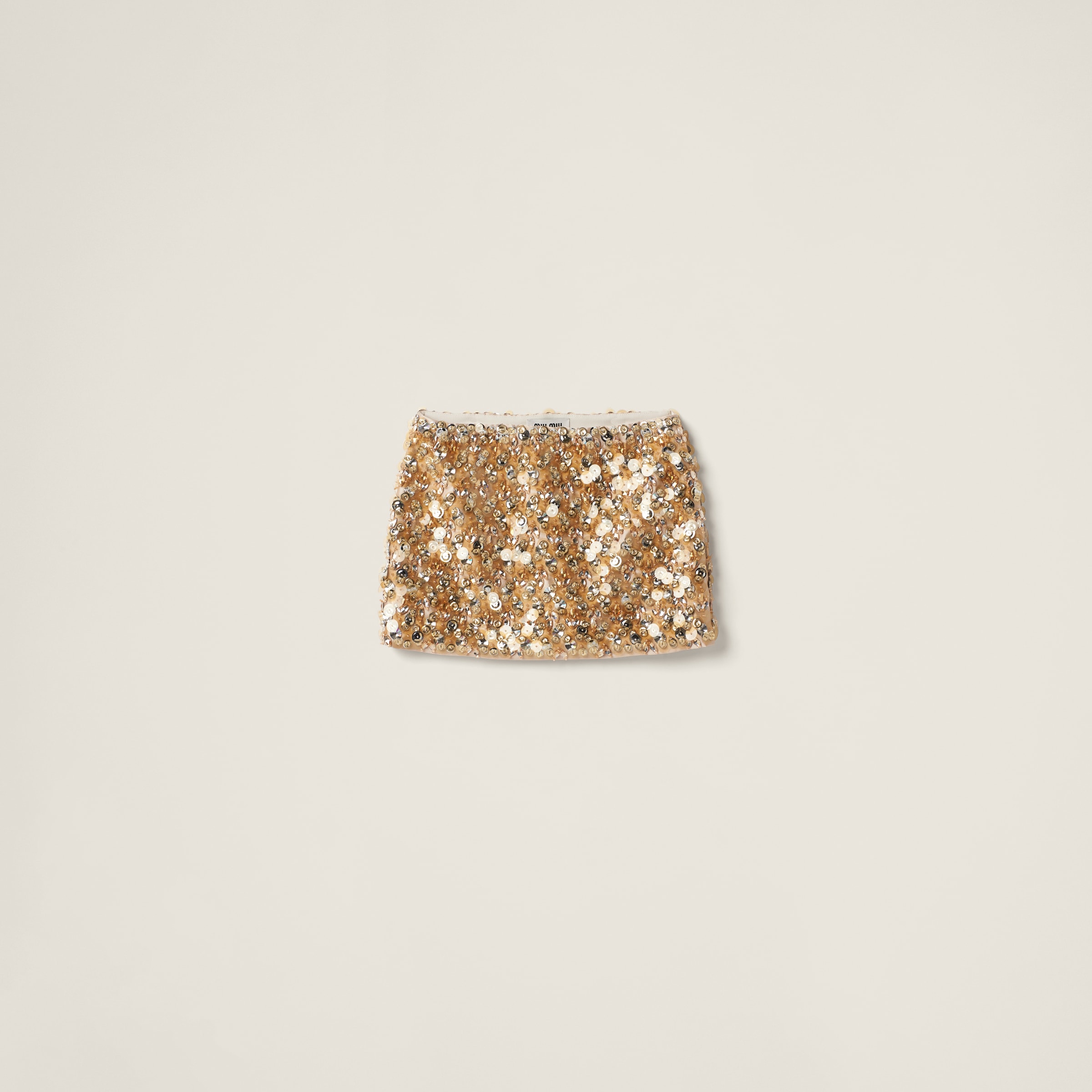 Miu Miu Silk And Wool Miniskirt In Sand Beige