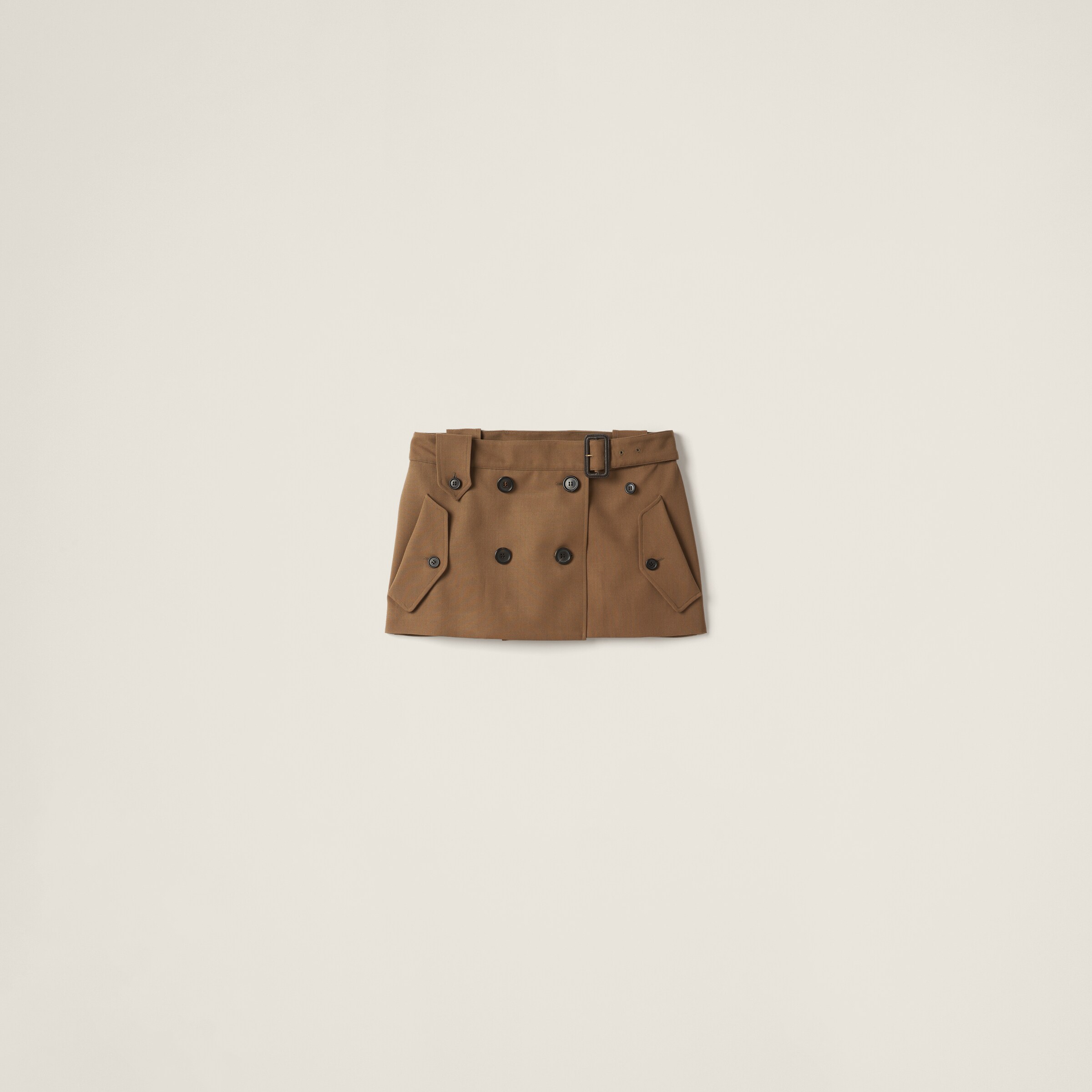 Miu Miu Belted Virgin Wool Miniskirt In Cork Beige