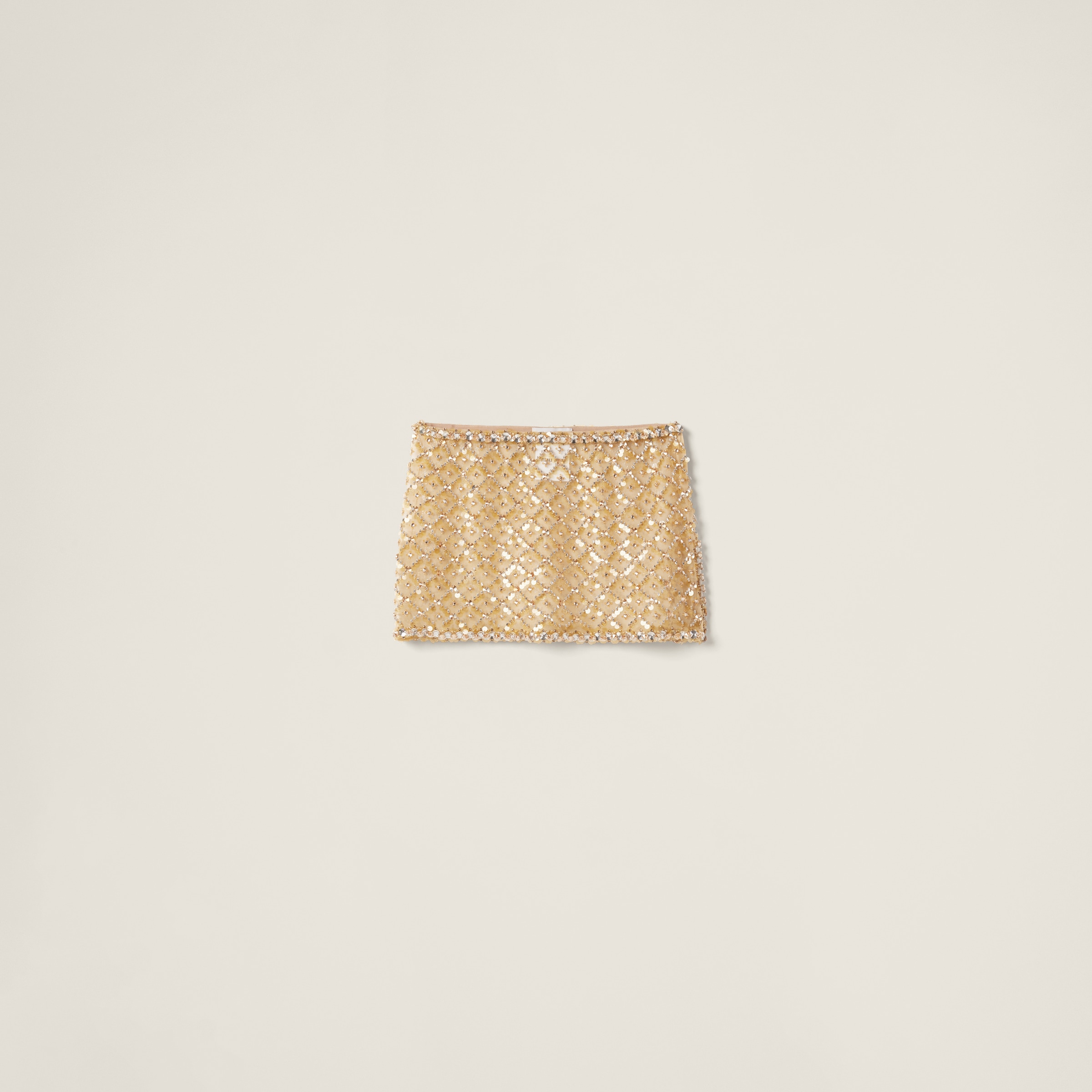 Miu Miu Embroidered Organza Miniskirt In Sand Beige