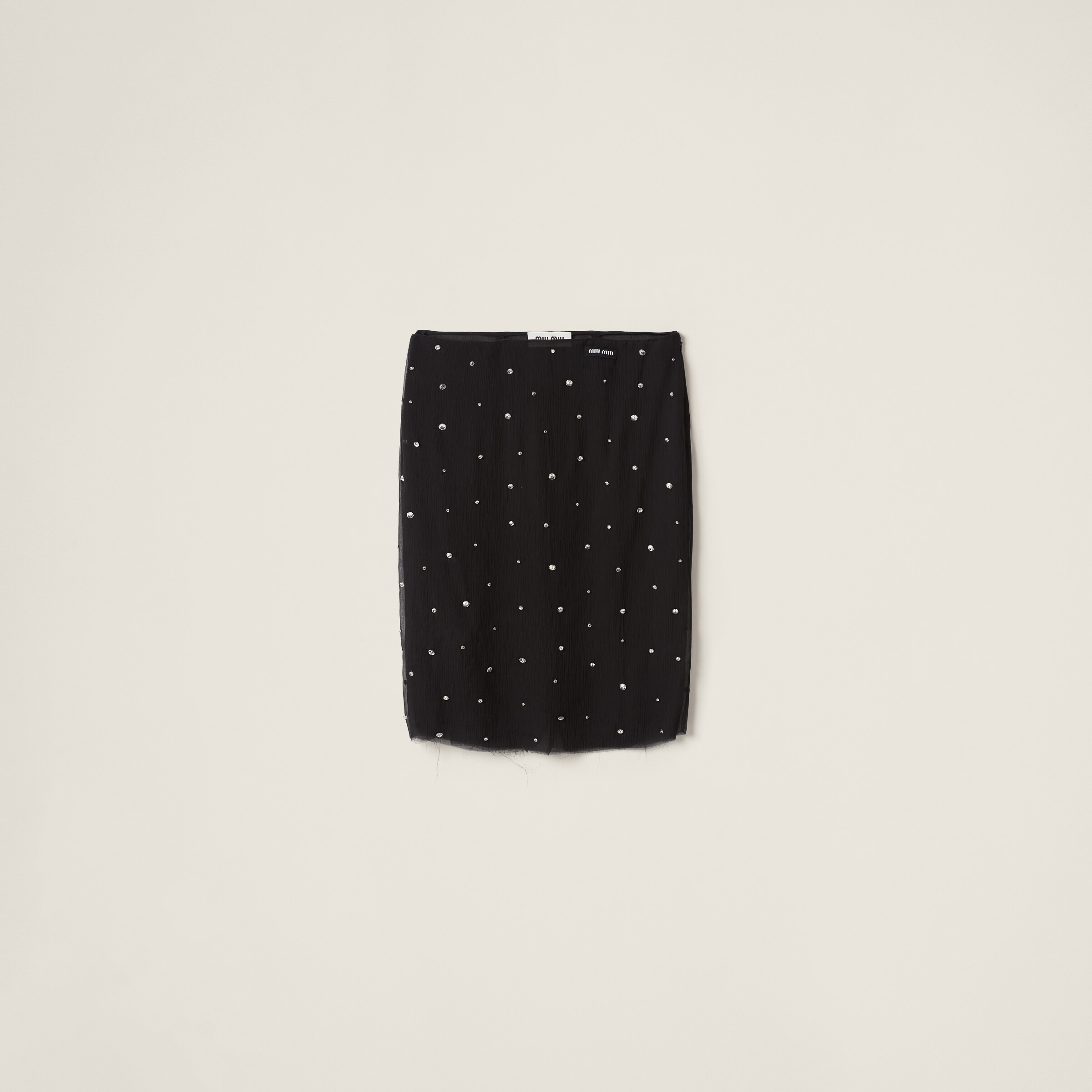 Miu Miu Chiffon Crystal Low-waist Tube Skirt In Black