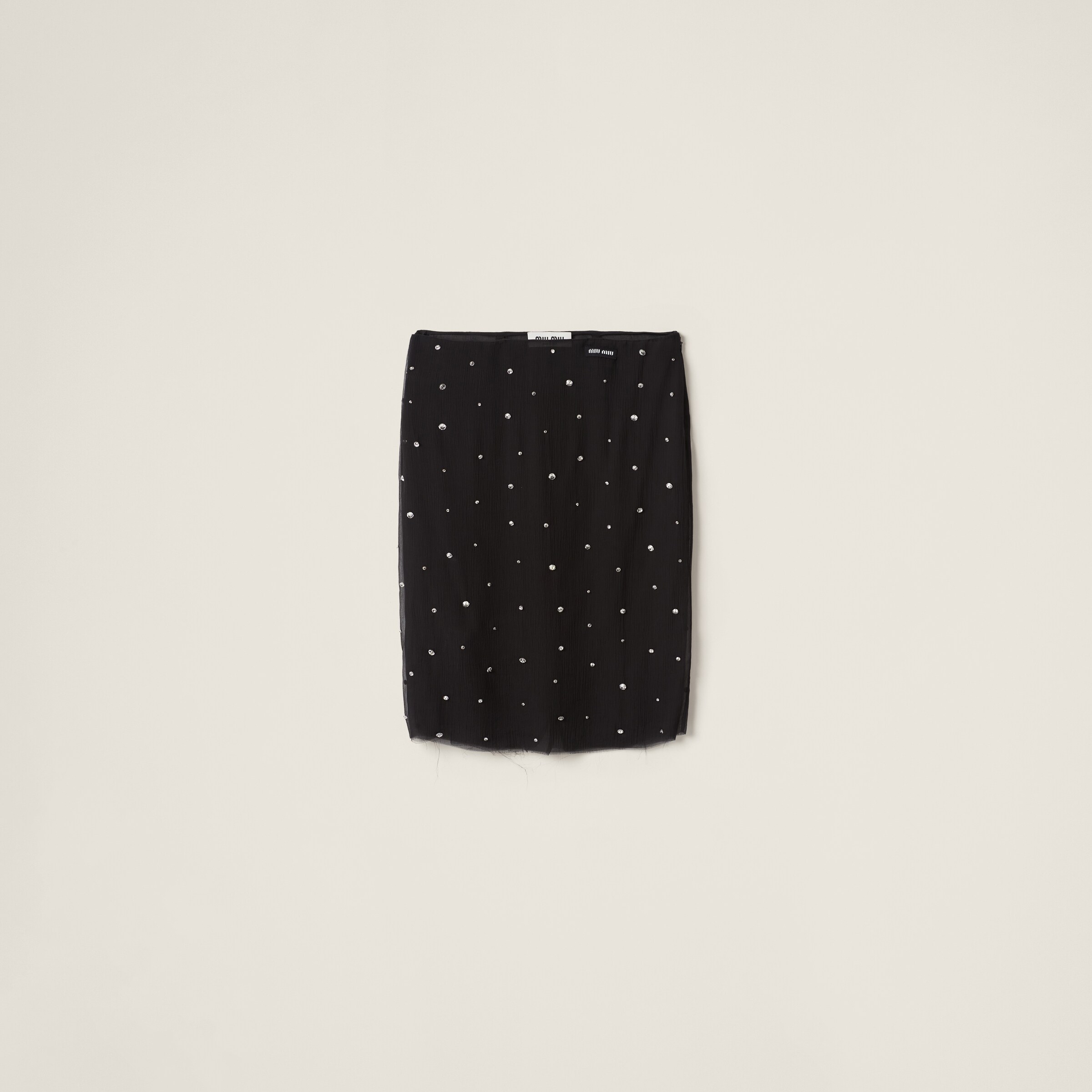 Miu Miu Chiffon Crystal Low-waist Tube Skirt In F0002 Nero