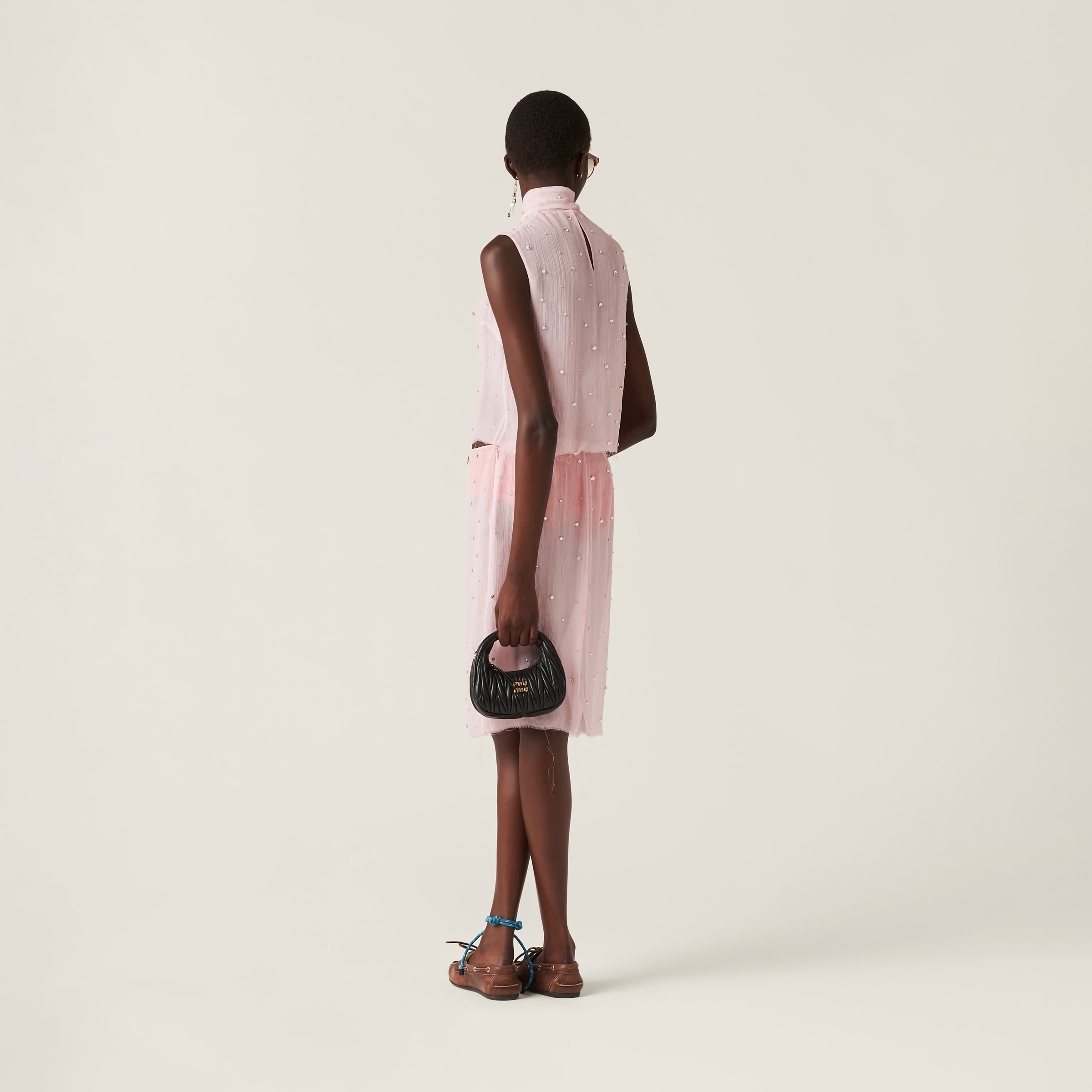 Alabaster Pink Embroidered Chiffon Skirt | Miu Miu