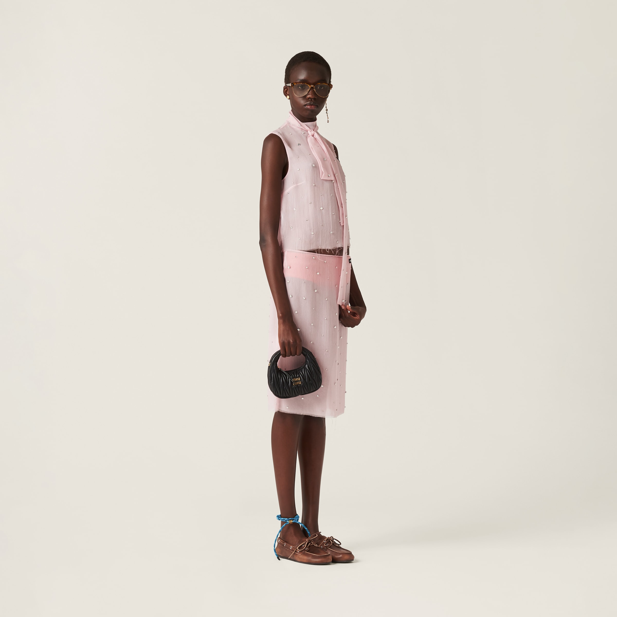 Alabaster Pink Embroidered Chiffon Skirt | Miu Miu
