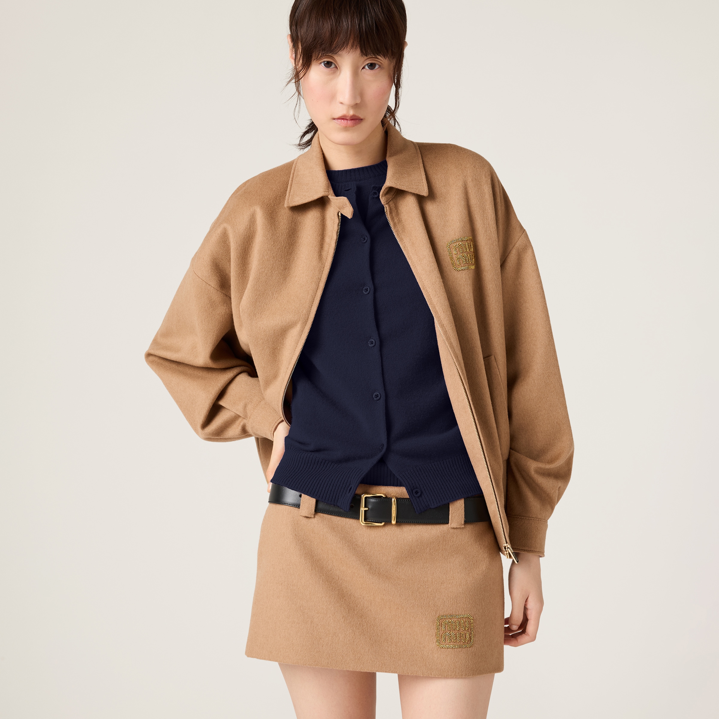 MIU MIU CAMEL-HAIR MINISKIRT