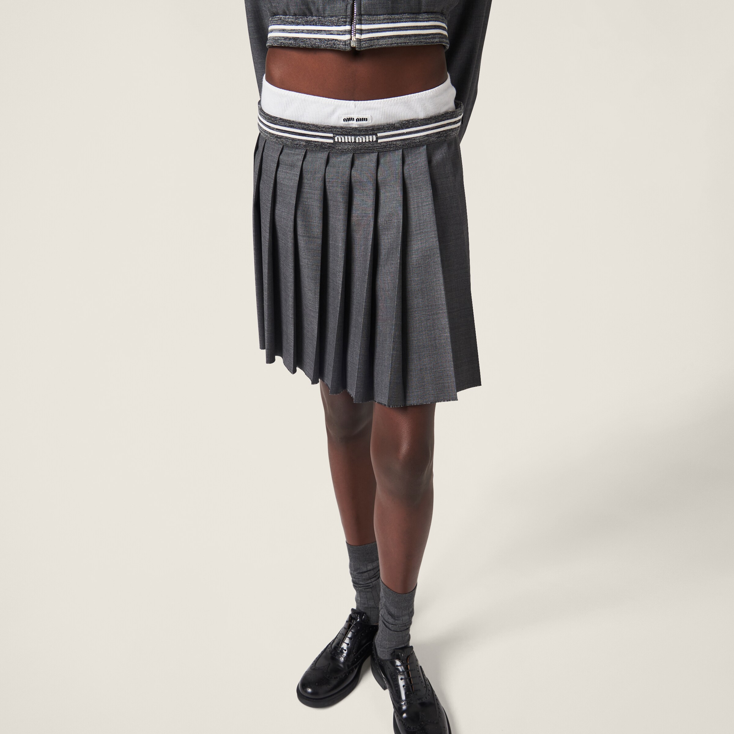 グレー グリザイユ ミニスカート | Miu Miu 