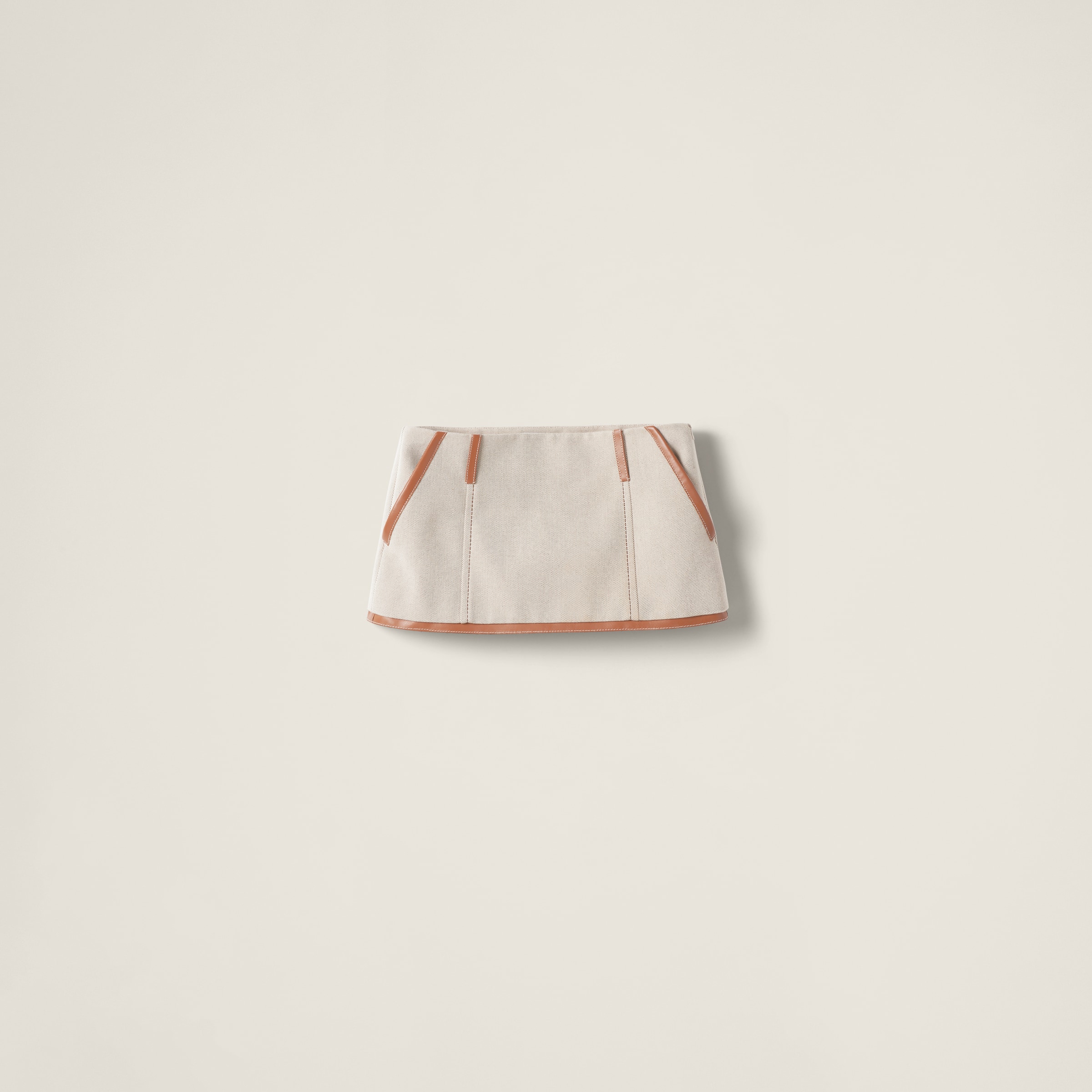 Miumiu Canvas Miniskirt In Beige/cognac