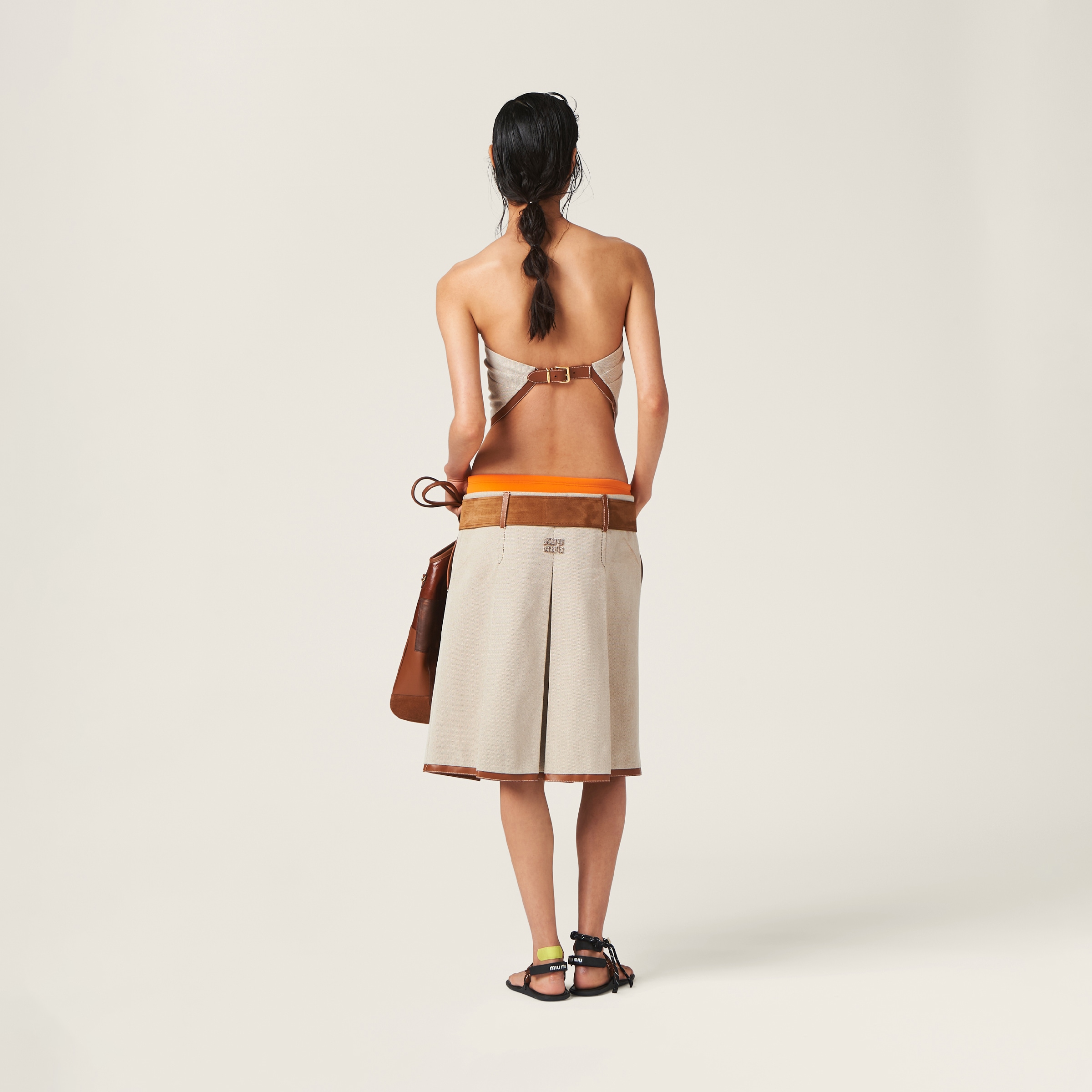 Beige/cognac Canvas Skirt | Miu Miu