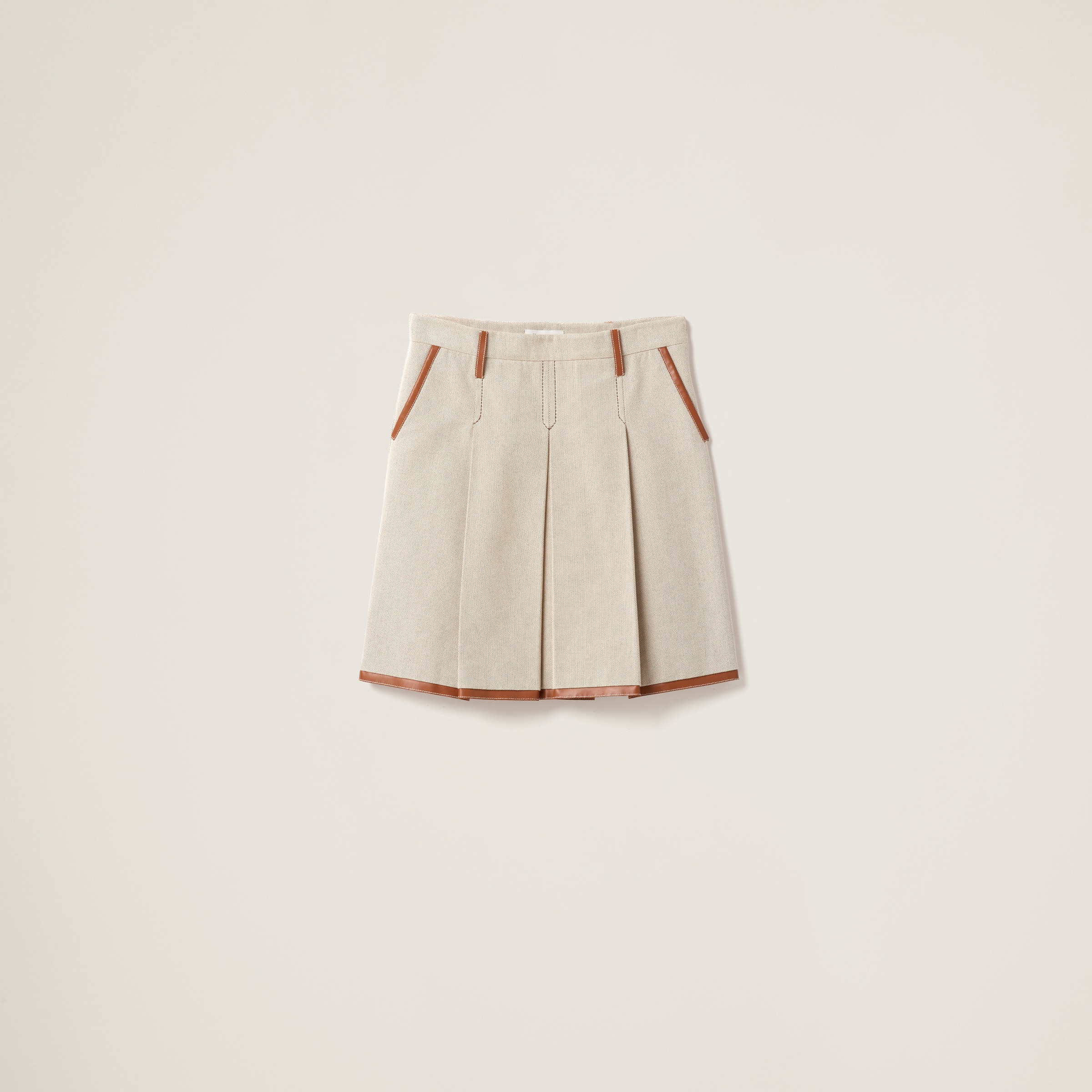 Miumiu Canvas Skirt In Beige/cognac