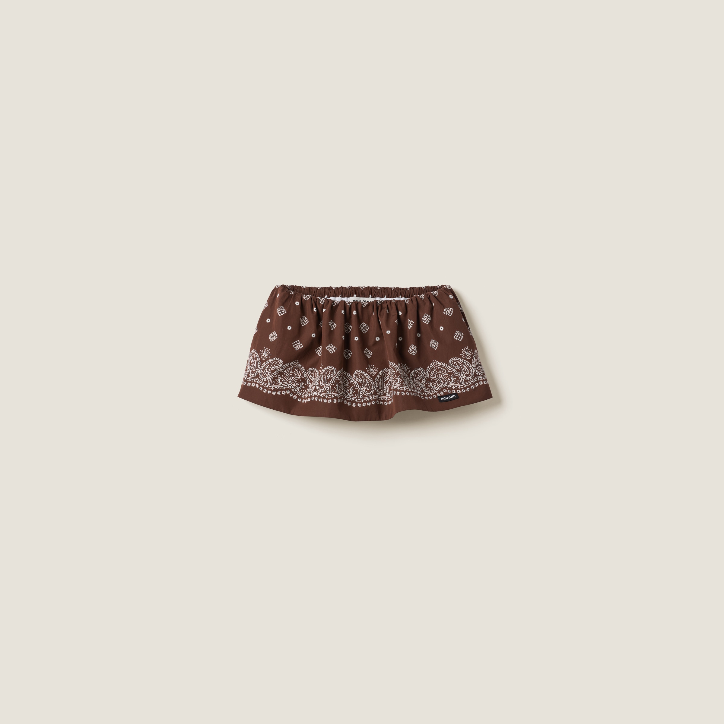 Cocoa Brown Printed Poplin Miniskirt | Miu Miu Cocoa Brown Printed Poplin Miniskirt | Miu Miu