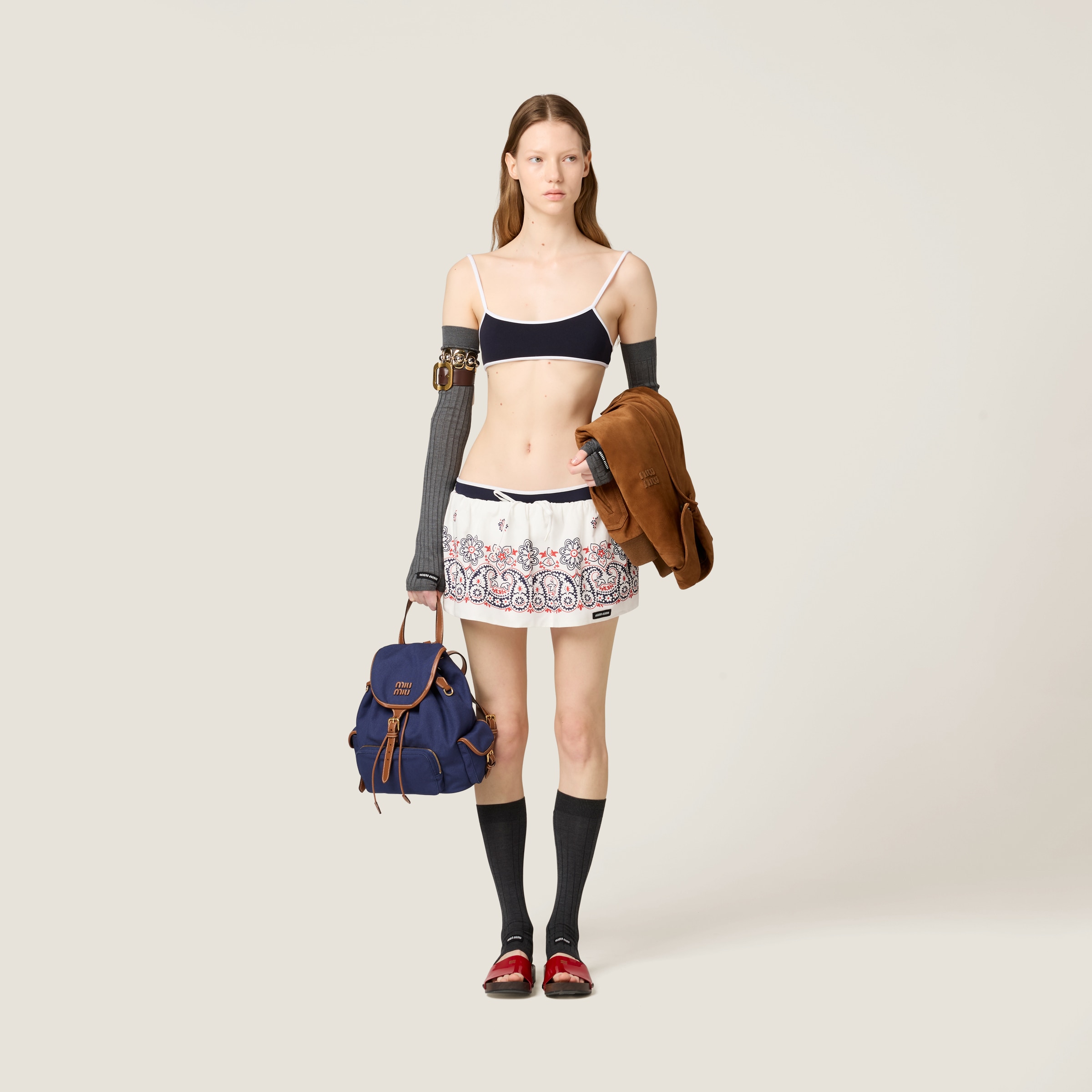 Miu Miu Slubbed Poplin Skirt With Print