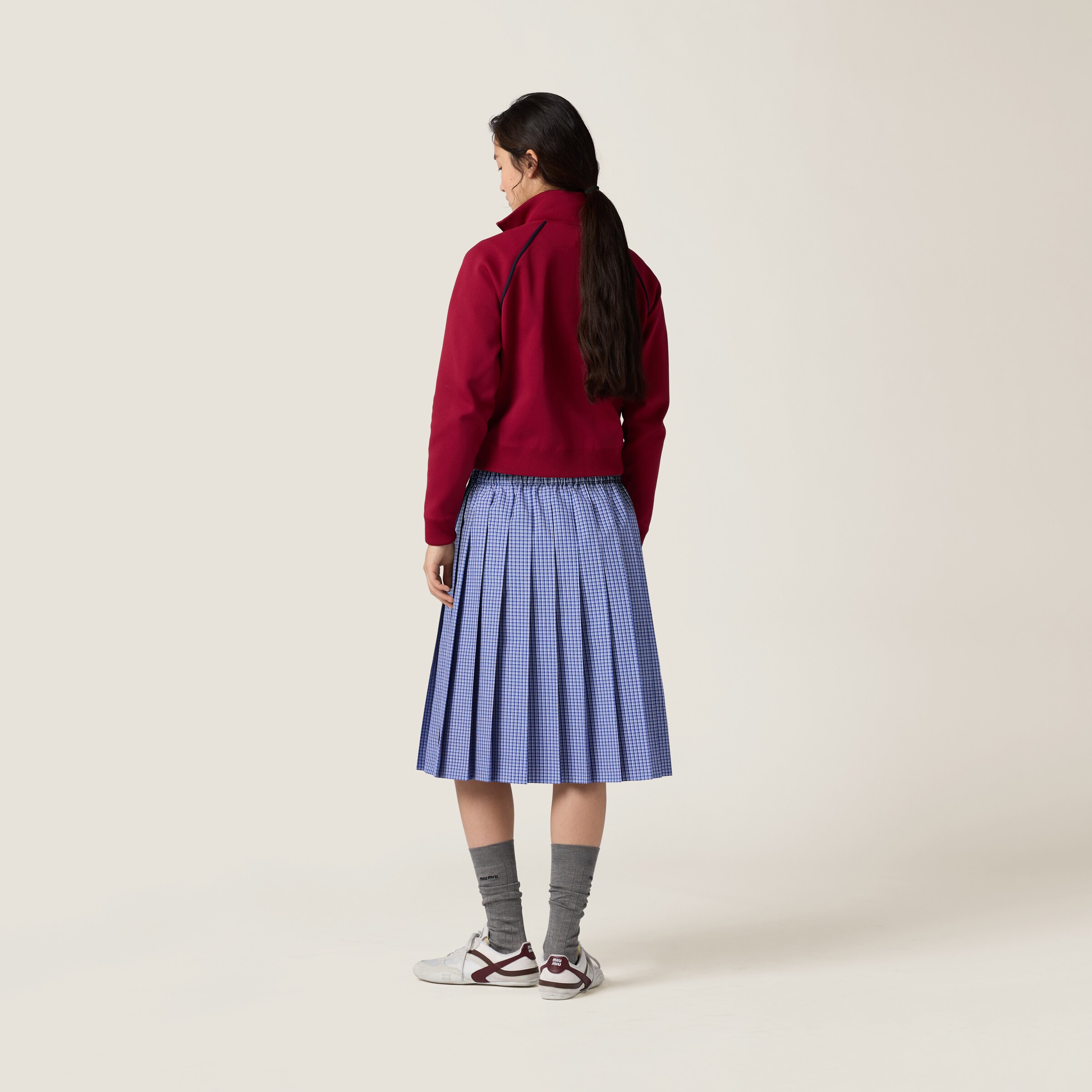 MIUMIU スカート MG2228 ライトブルー＋ネイビー チェック スカート | Miu Miu