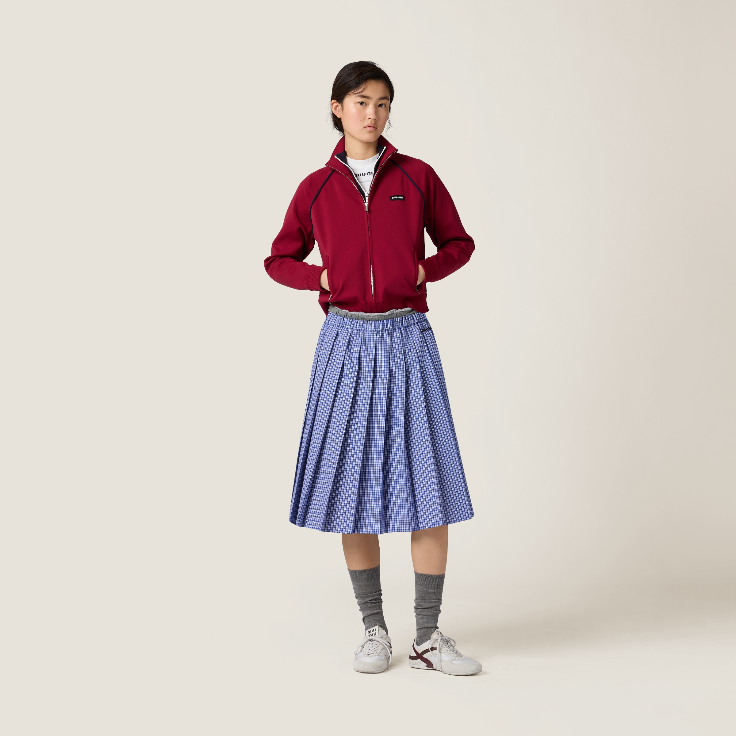 MIUMIU スカート MG2228 ライトブルー＋ネイビー チェック スカート | Miu Miu