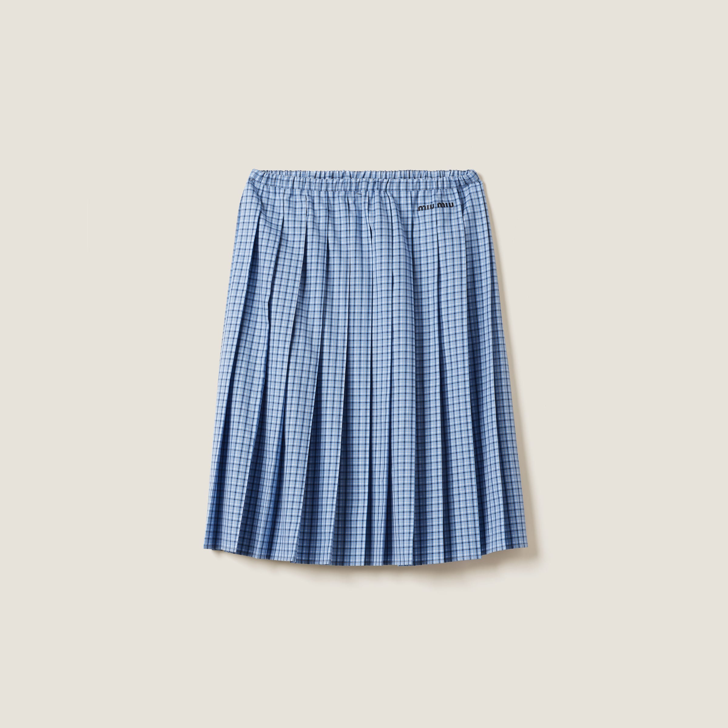 Miumiu Checked Skirt In Lightblue / Blue