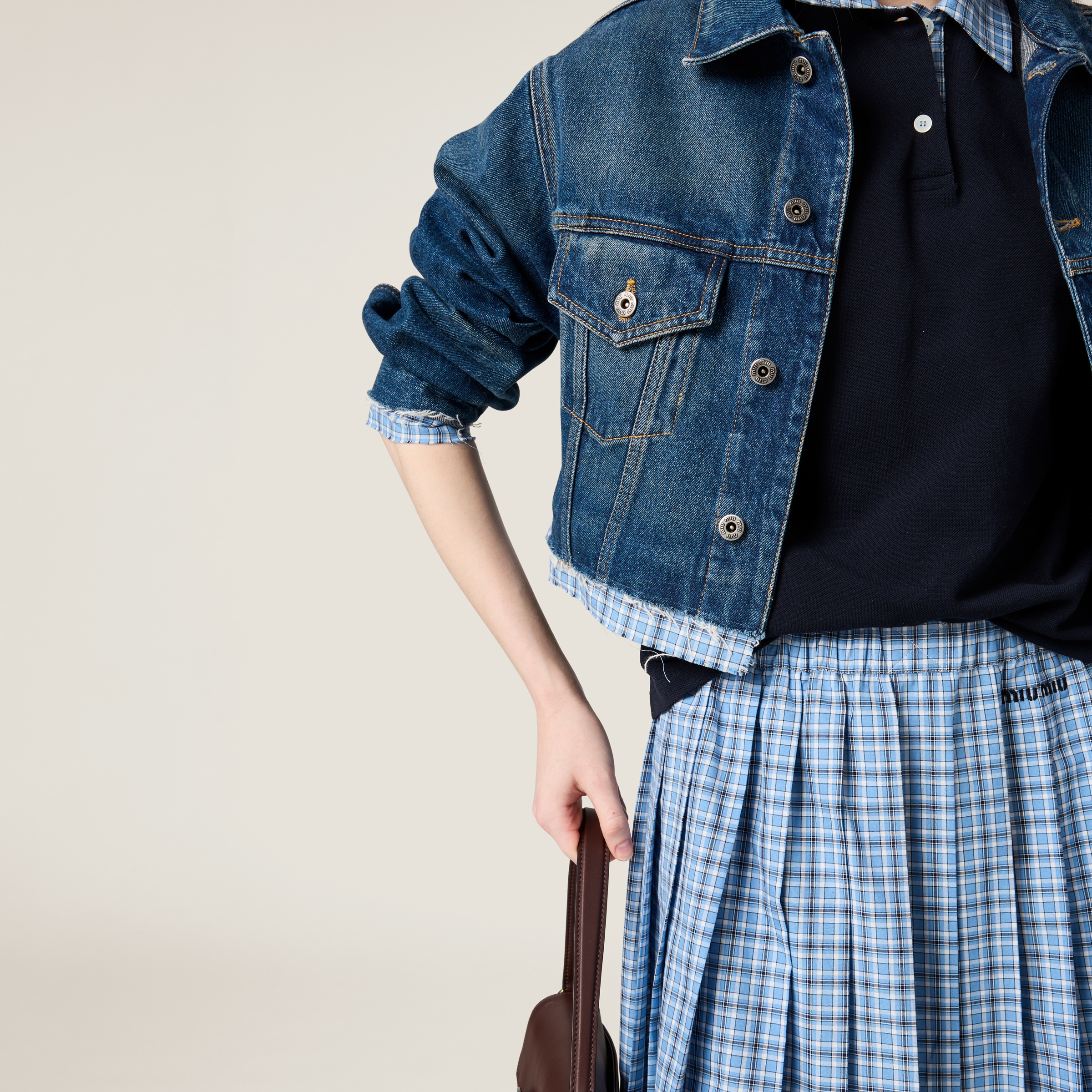 Lightblue / Blue Pleated Check Skirt | Miu Miu