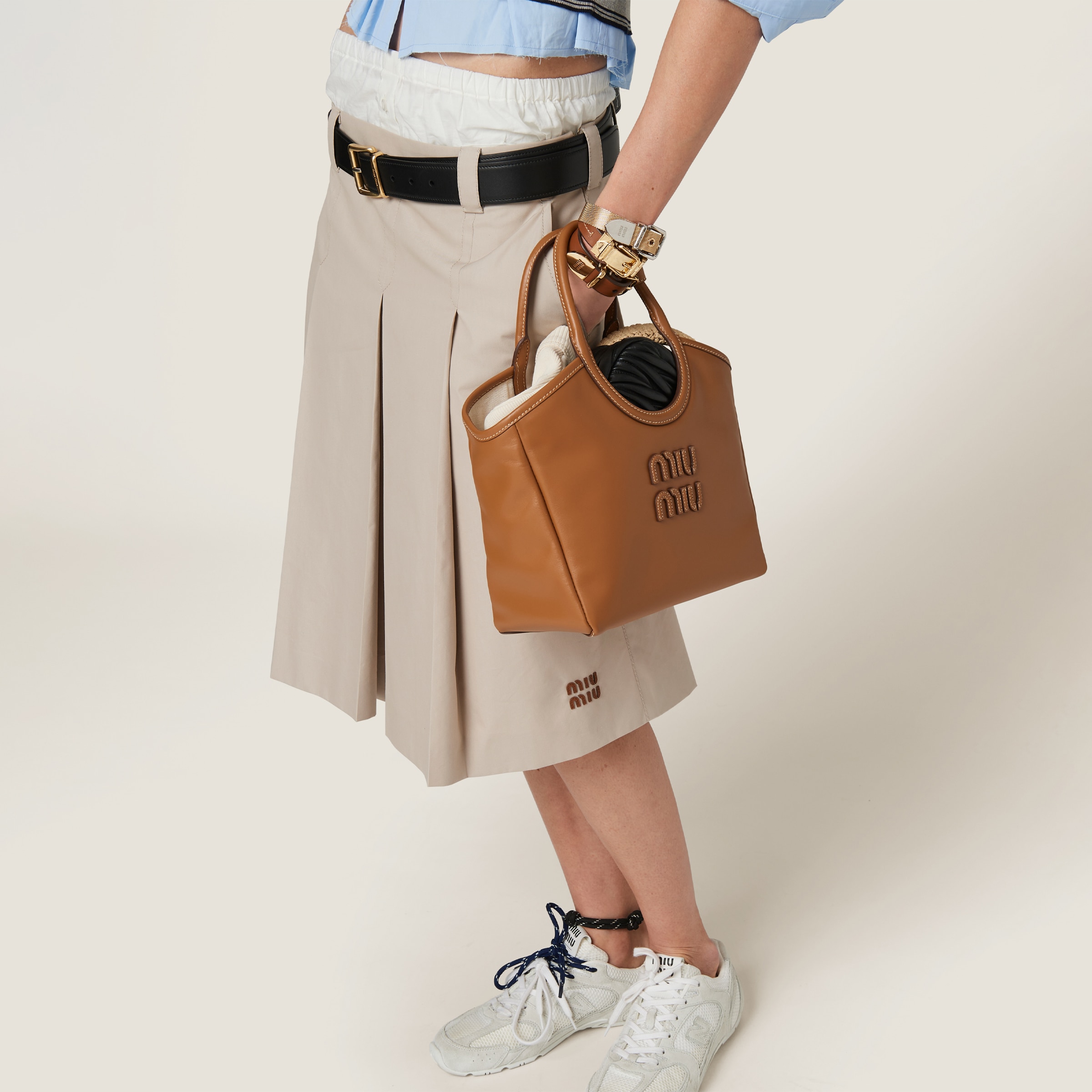 Miu Miu Miumiu Women Gonna Pieghe In Limestone