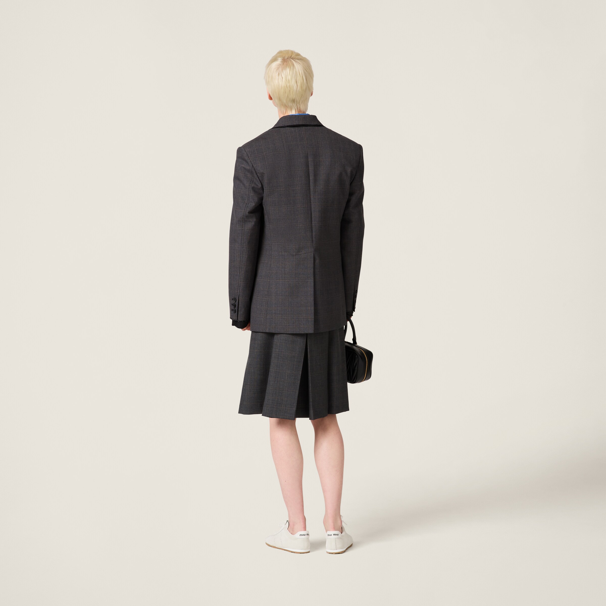 Miu Miu Prince Of Wales Check Skirt In Slate Gray