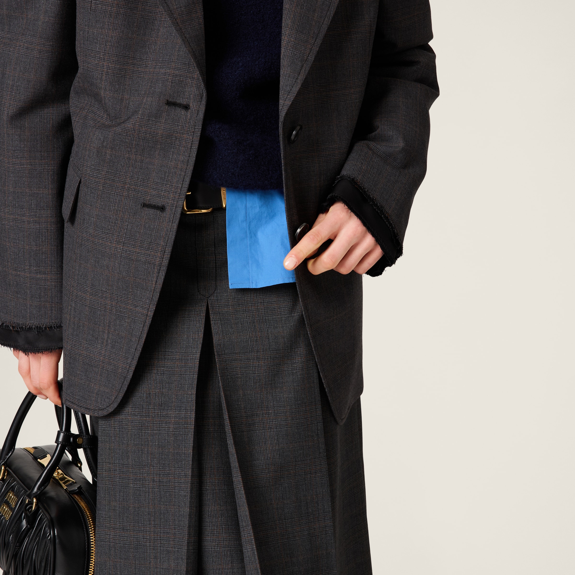 Miu Miu Prince Of Wales Check Skirt In Slate Gray