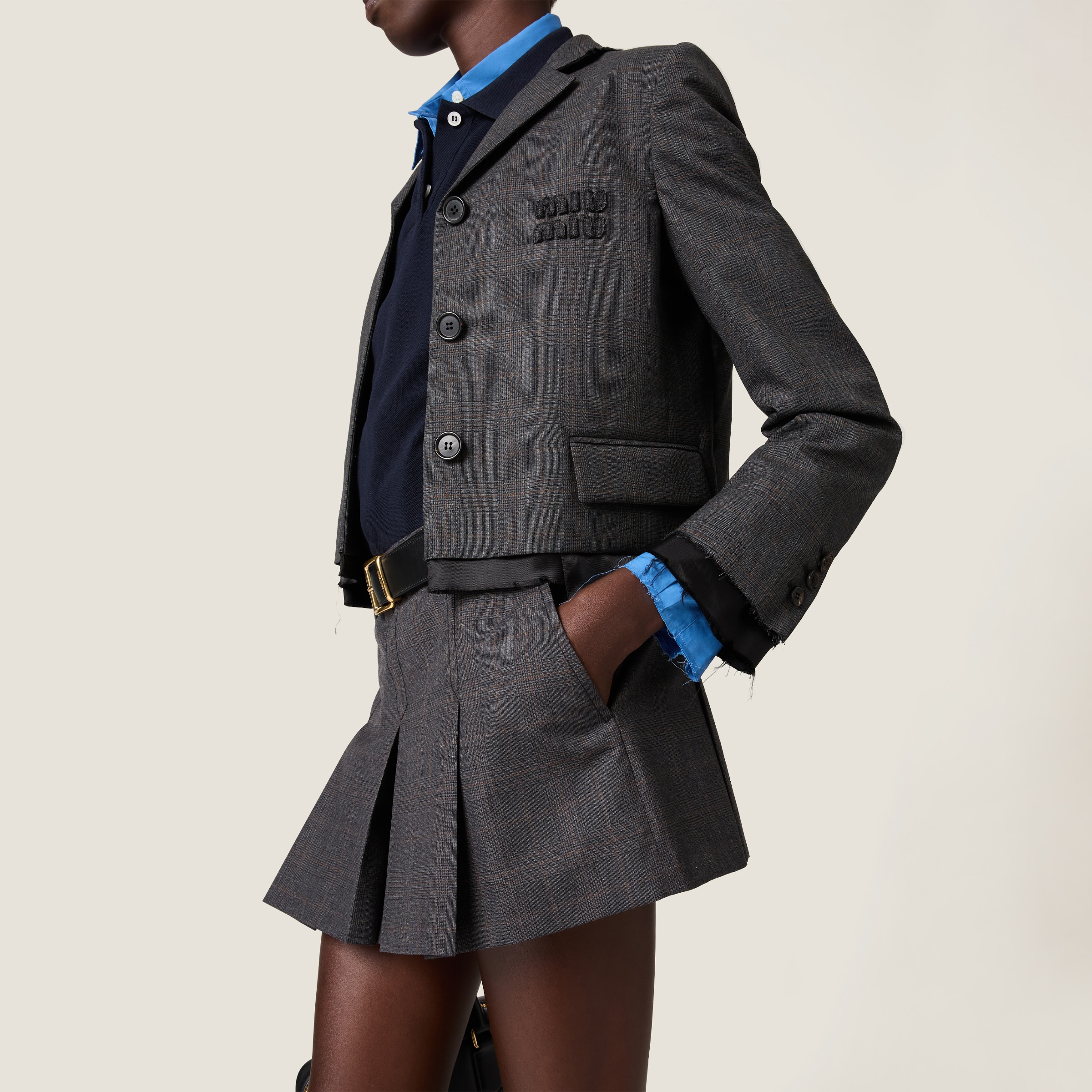 MIU MIU PRINCE OF WALES CHECK MINISKIRT