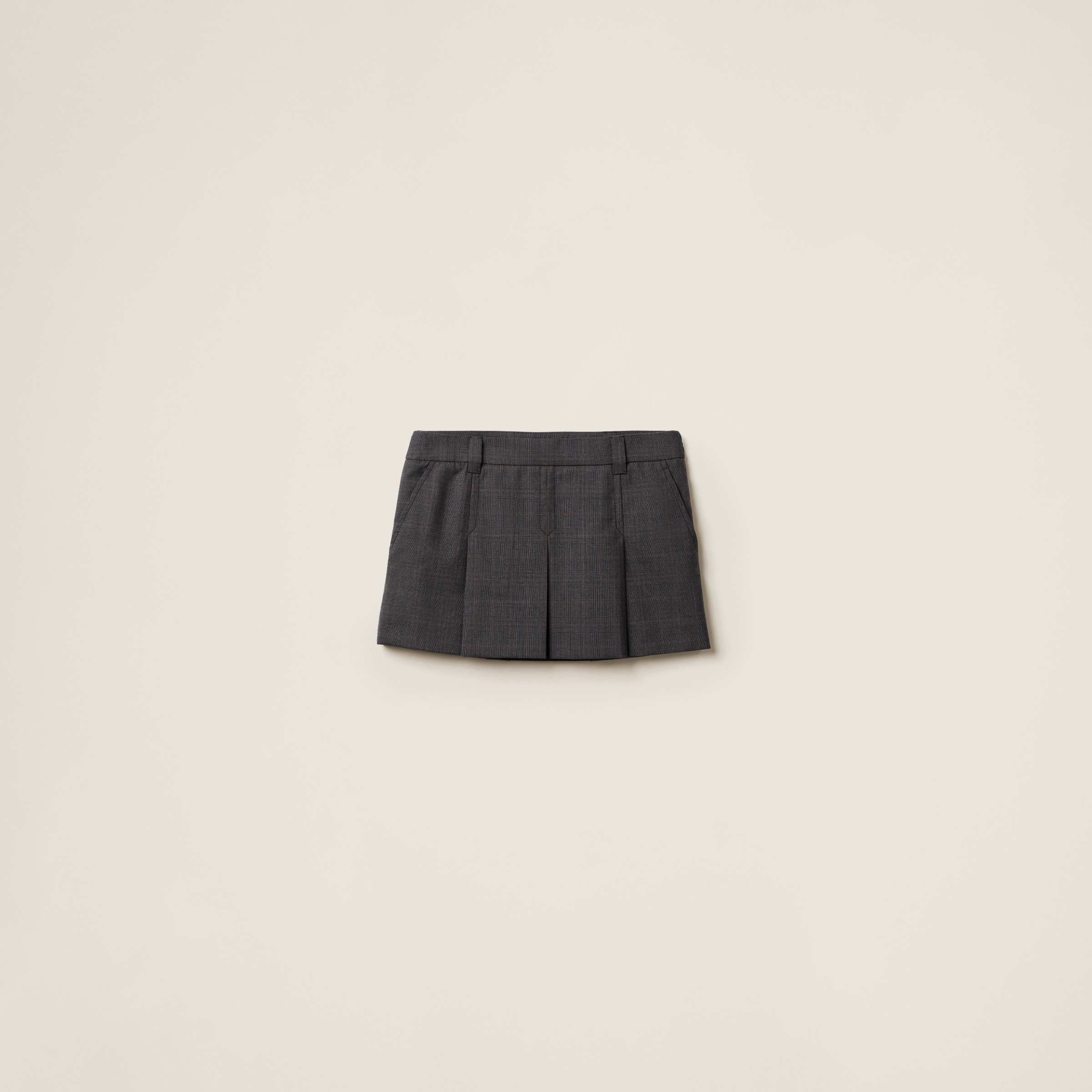 Miu Miu Prince Of Wales Check Miniskirt In Slate Gray