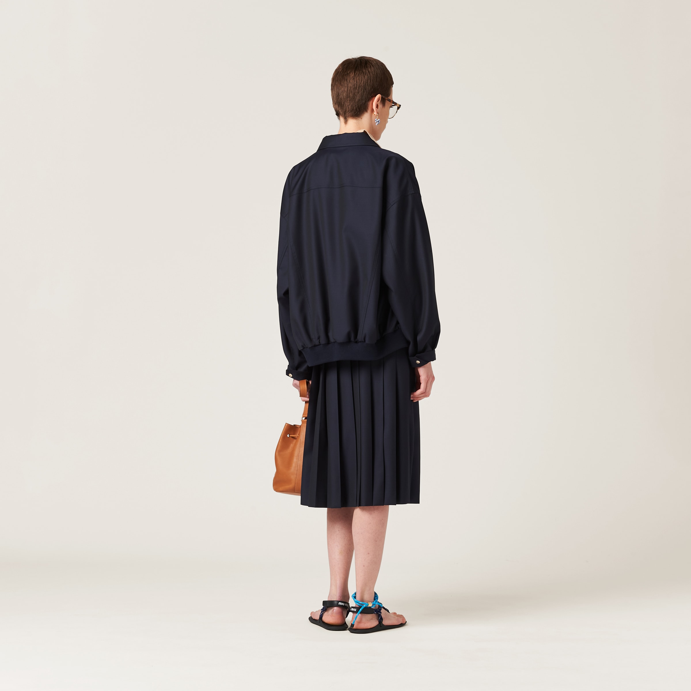 Miu Miu Pleated Batavia Skirt In Navy
