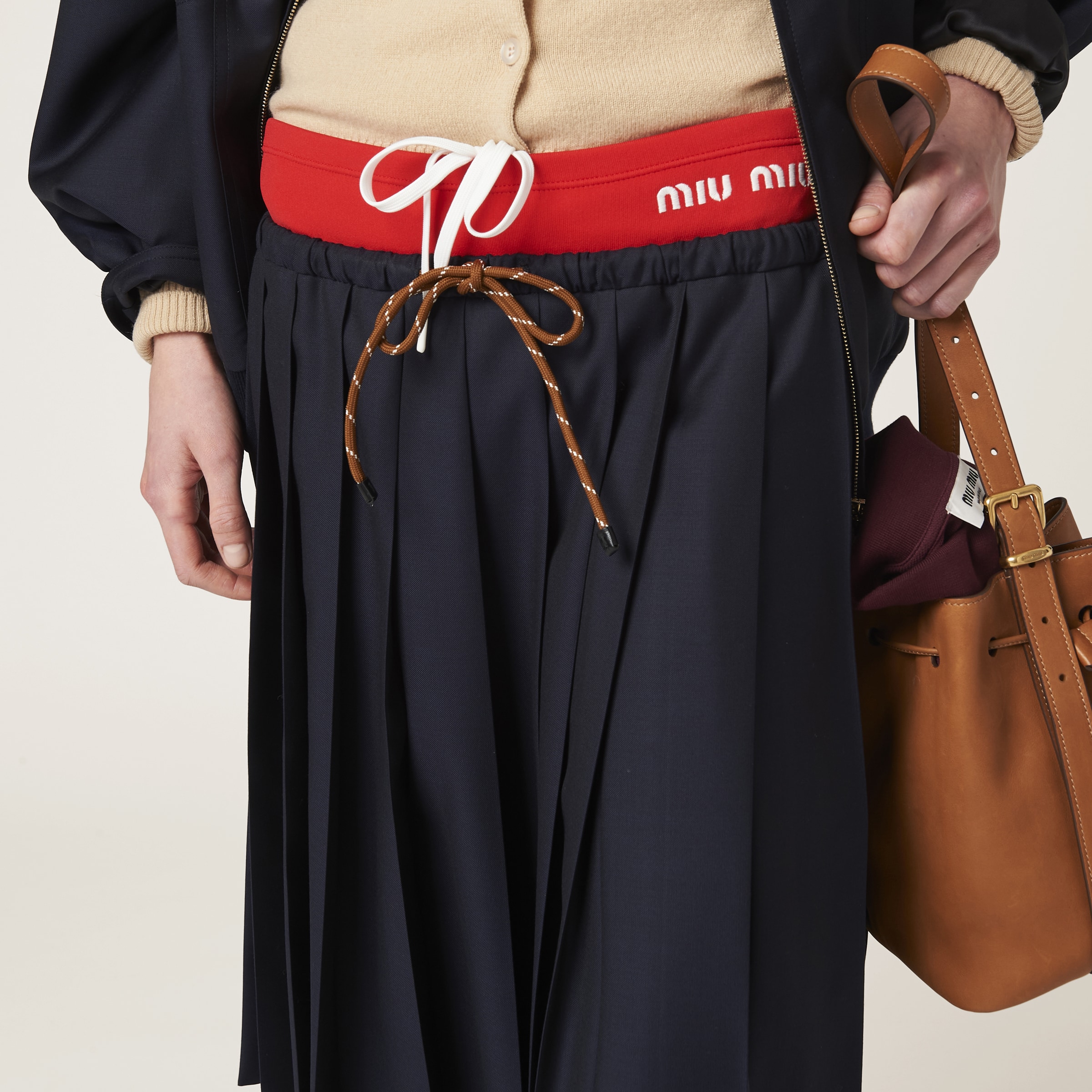 Miu Miu Pleated Batavia Skirt In Navy