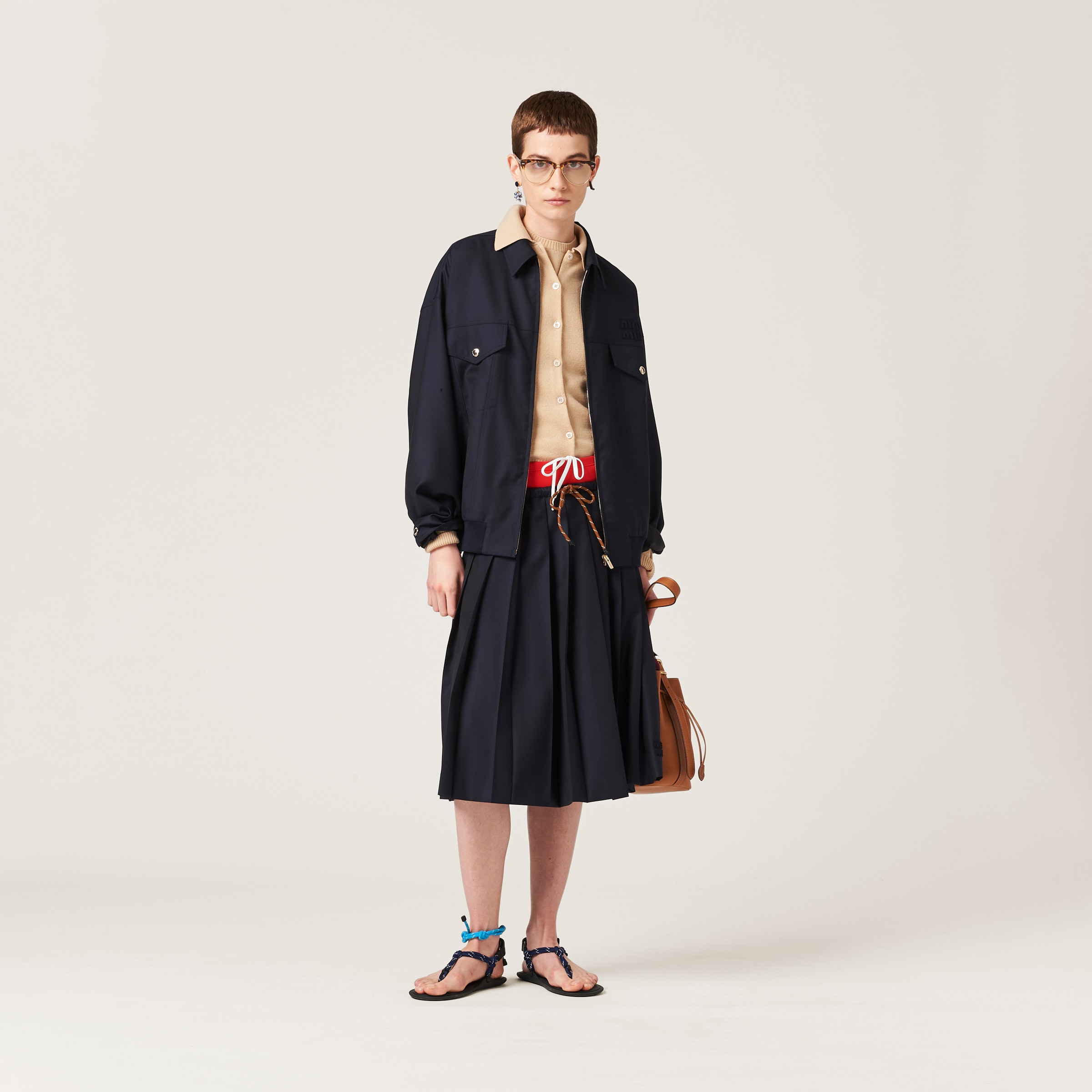 Miu Miu Pleated Batavia Skirt In Navy