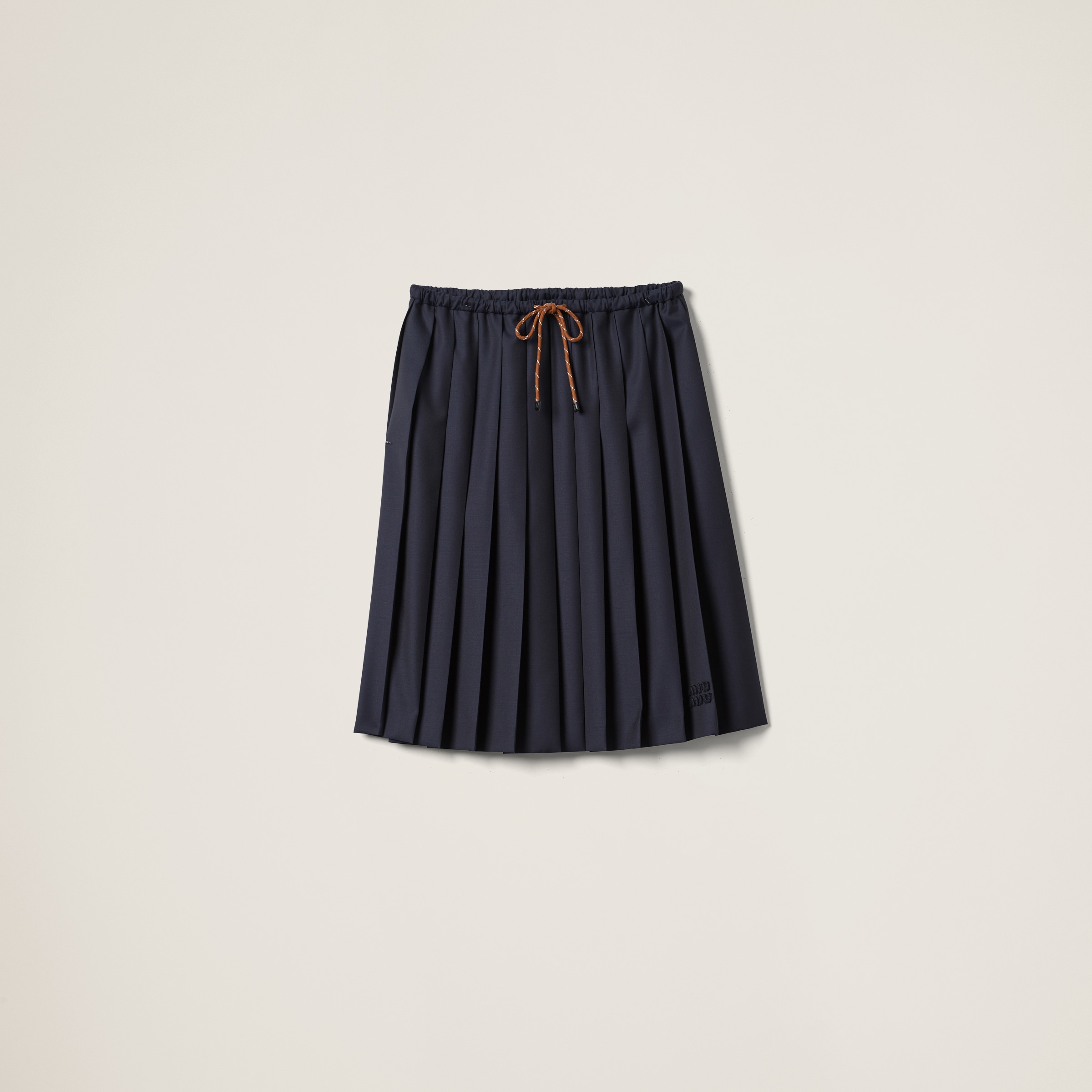 Miumiu Pleated Batavia Skirt In Navy