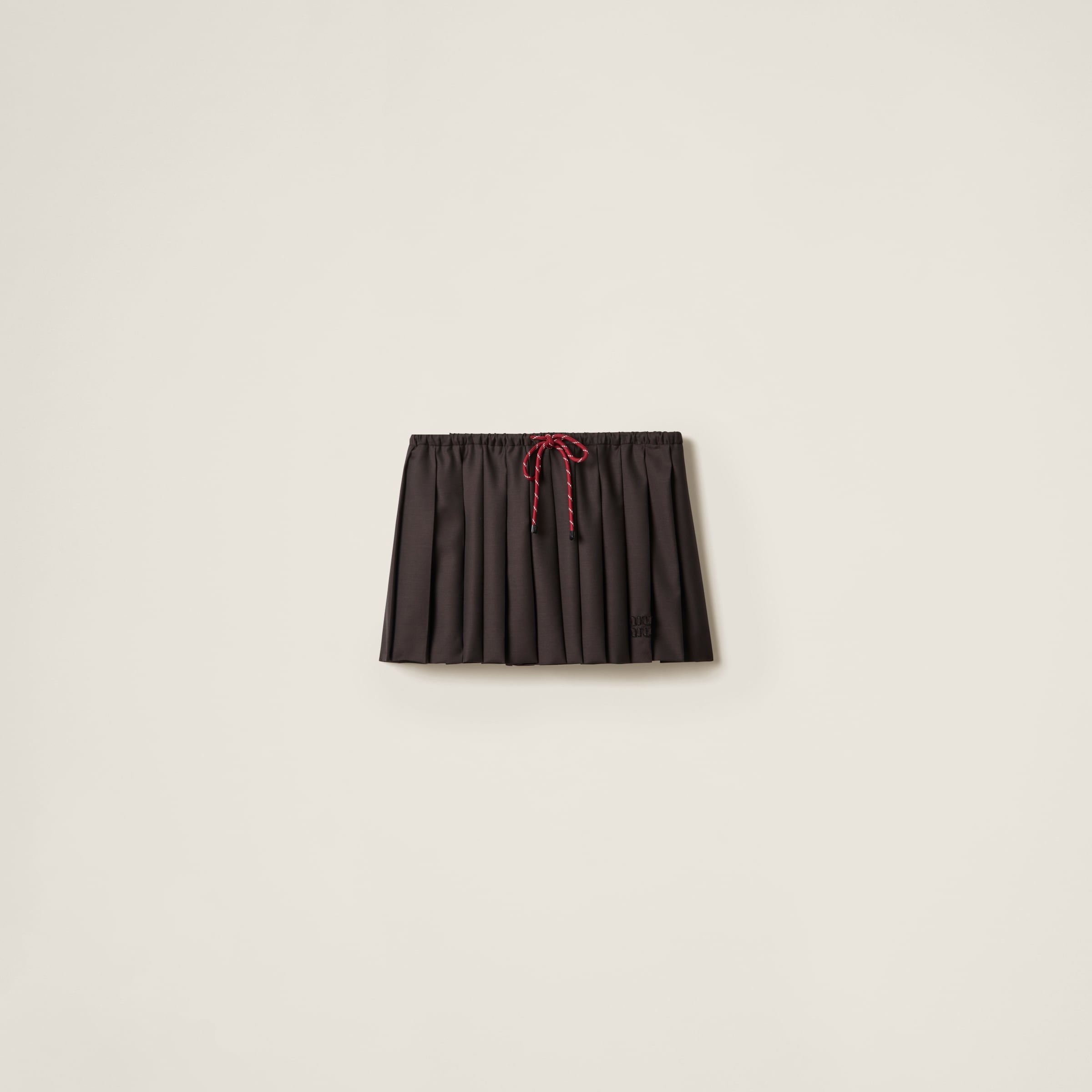 Miu Miu Drawstring Pleated Mini Skirt In Ebony