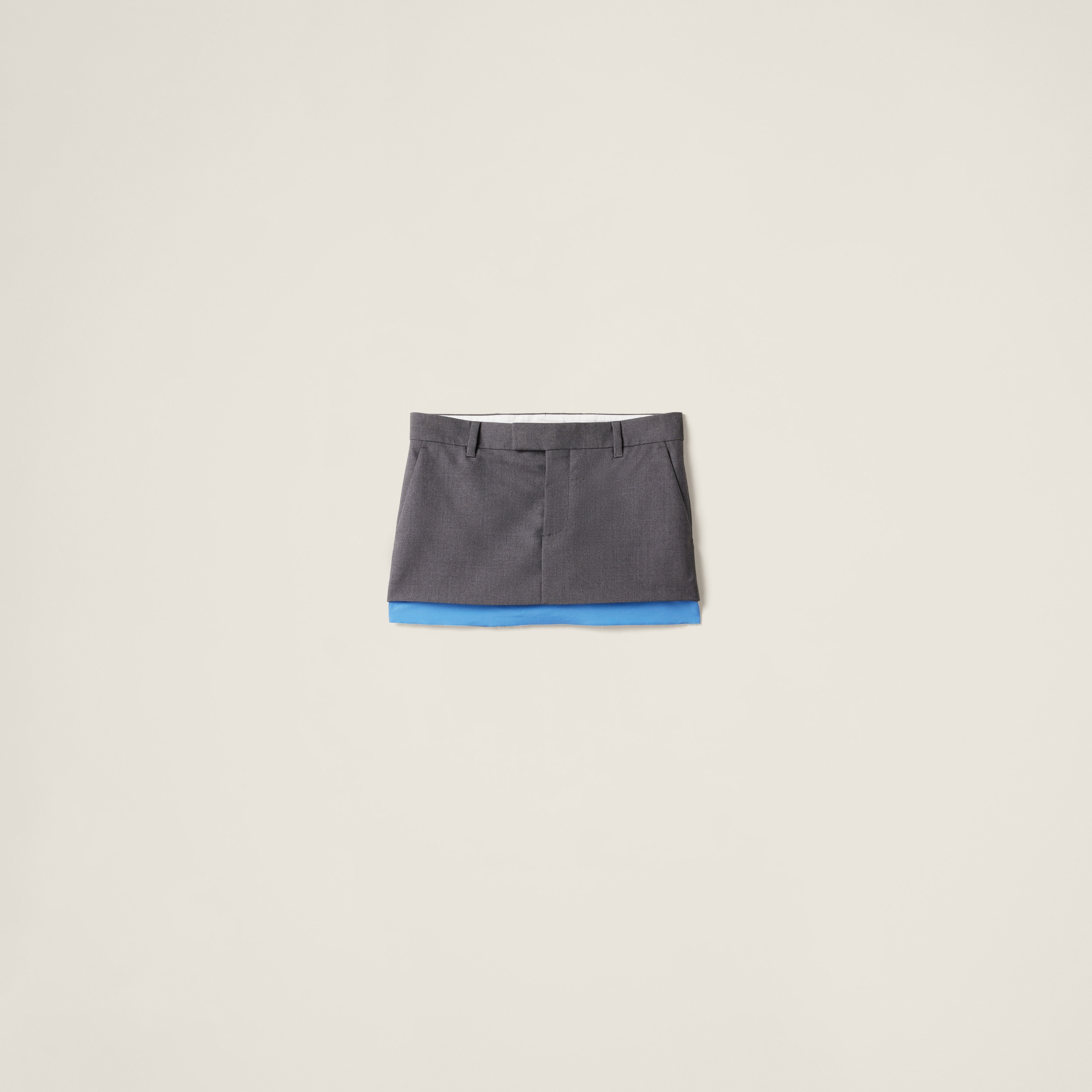 Miu Miu Low-rise Poplin Layered Wool Mini Skirt In Anthracite Gray