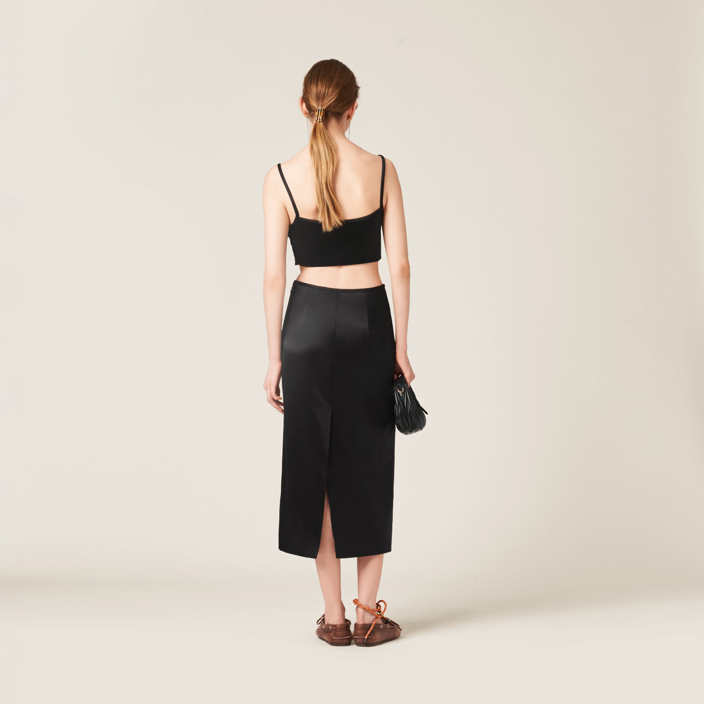 スカート MIUMIU BLACK STRETCH SILK SKIRT VTG Miu Miu Black Silk Midi Skirt | Pickle