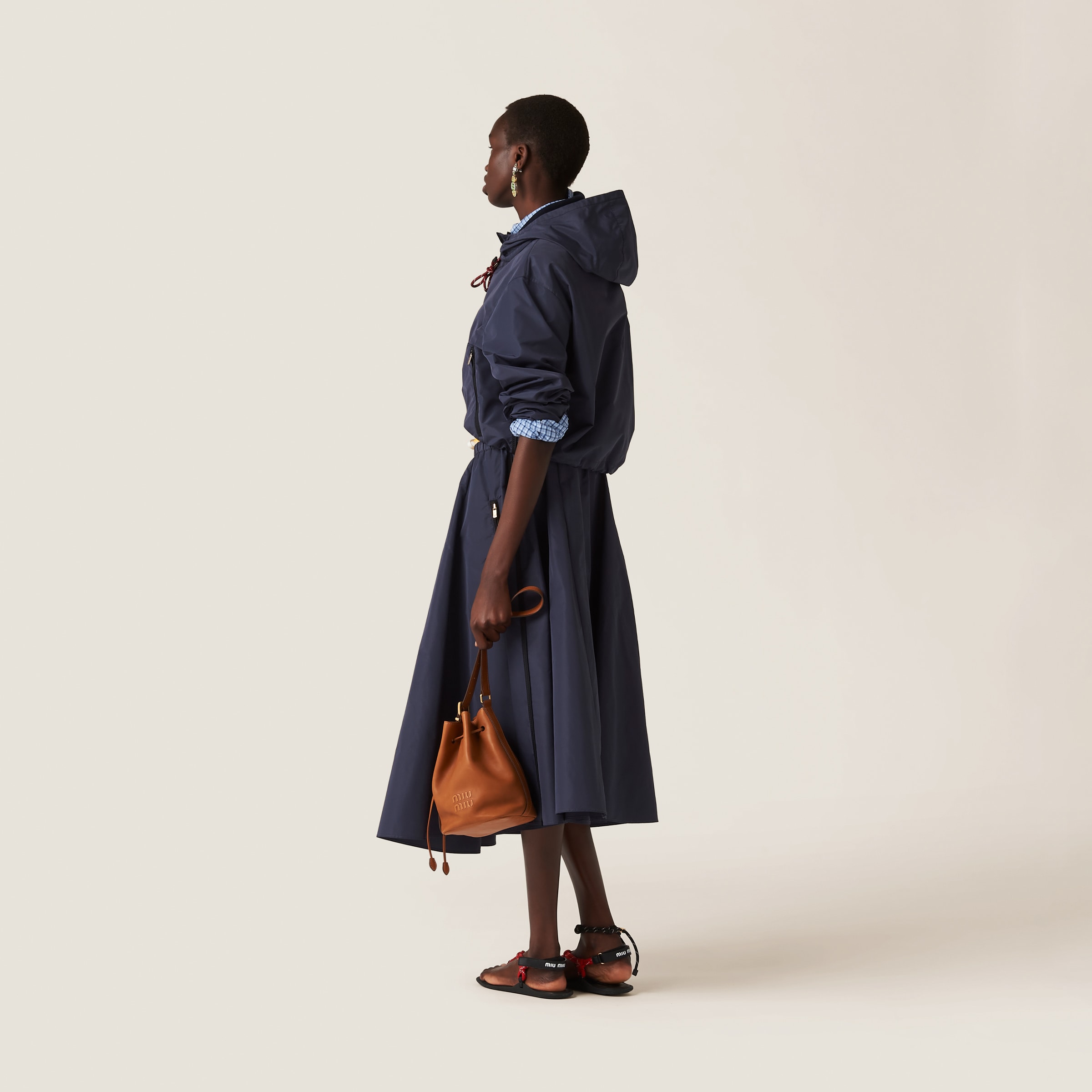 Miu Miu Technical Fabric Skirt In Navy