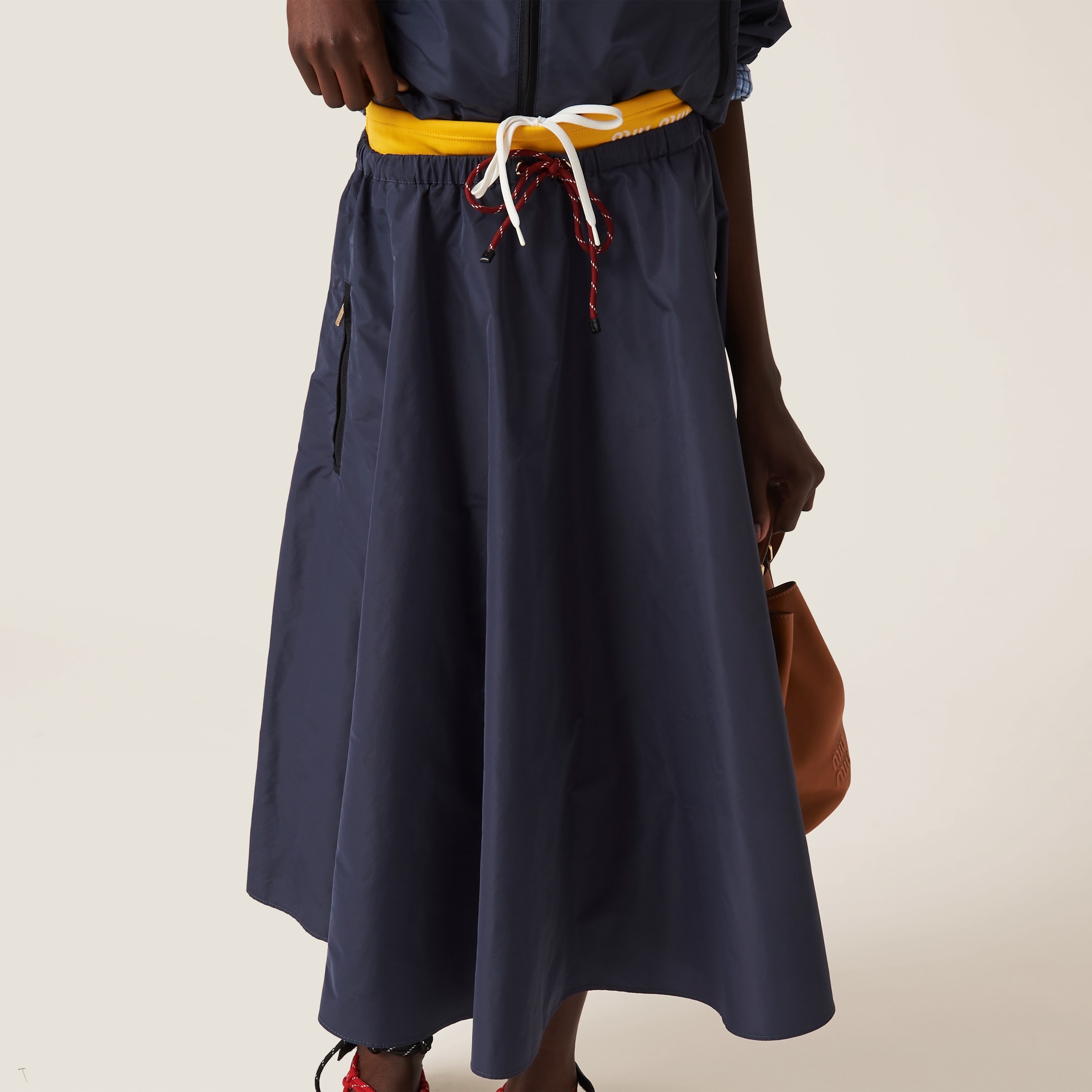 Miu Miu Technical Fabric Skirt In Navy