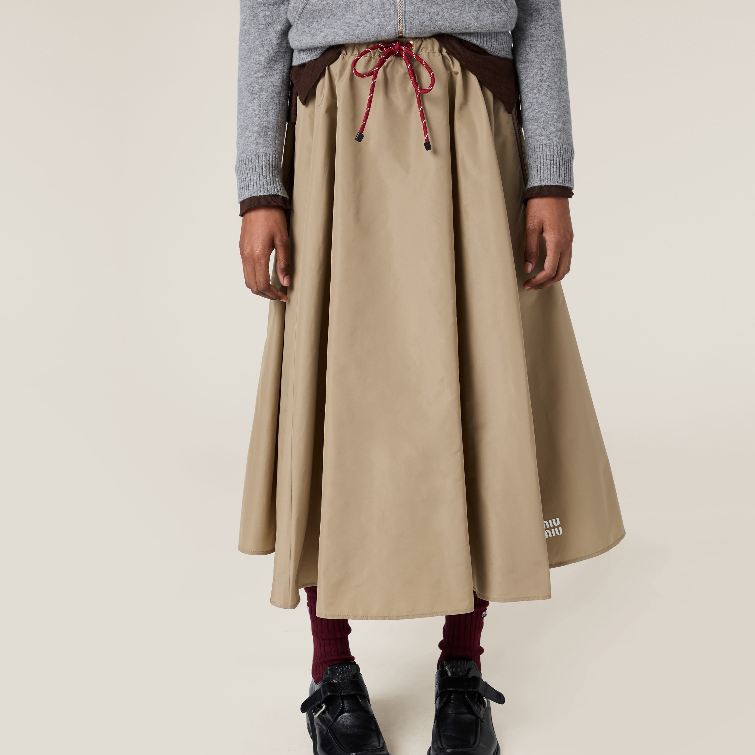 Miu Miu Technical Fabric Skirt In Clay Grey