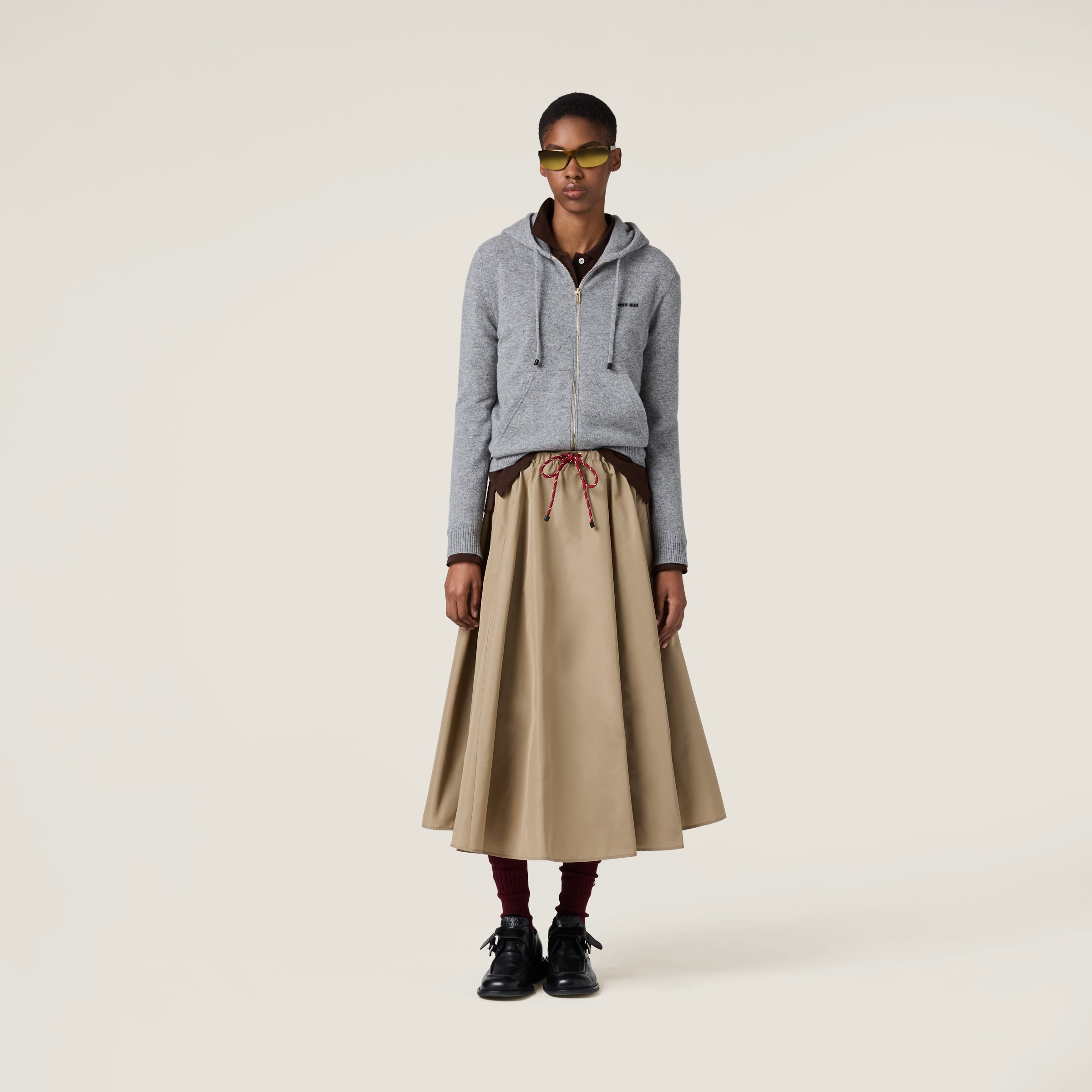 Miu Miu Technical Fabric Skirt In Clay Grey