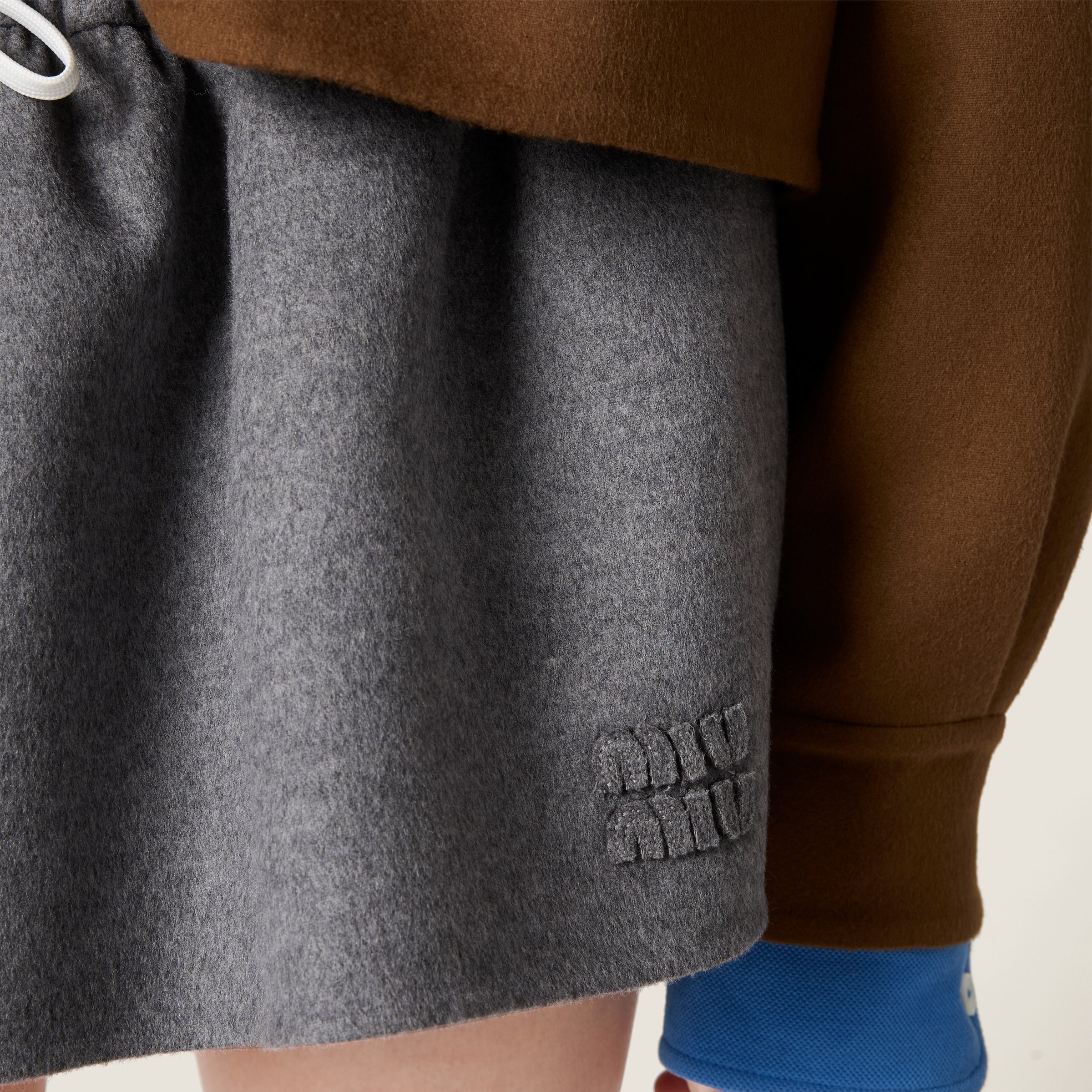 Miu Miu Drawstring Cashmere-wool Mini Skirt In Gray