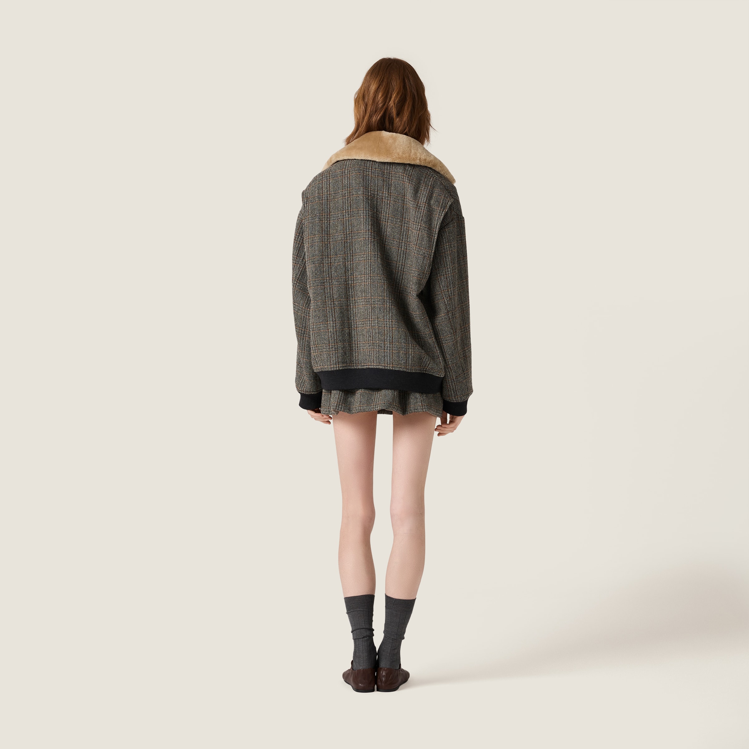 Miu Miu Chevron Miniskirt In Gray