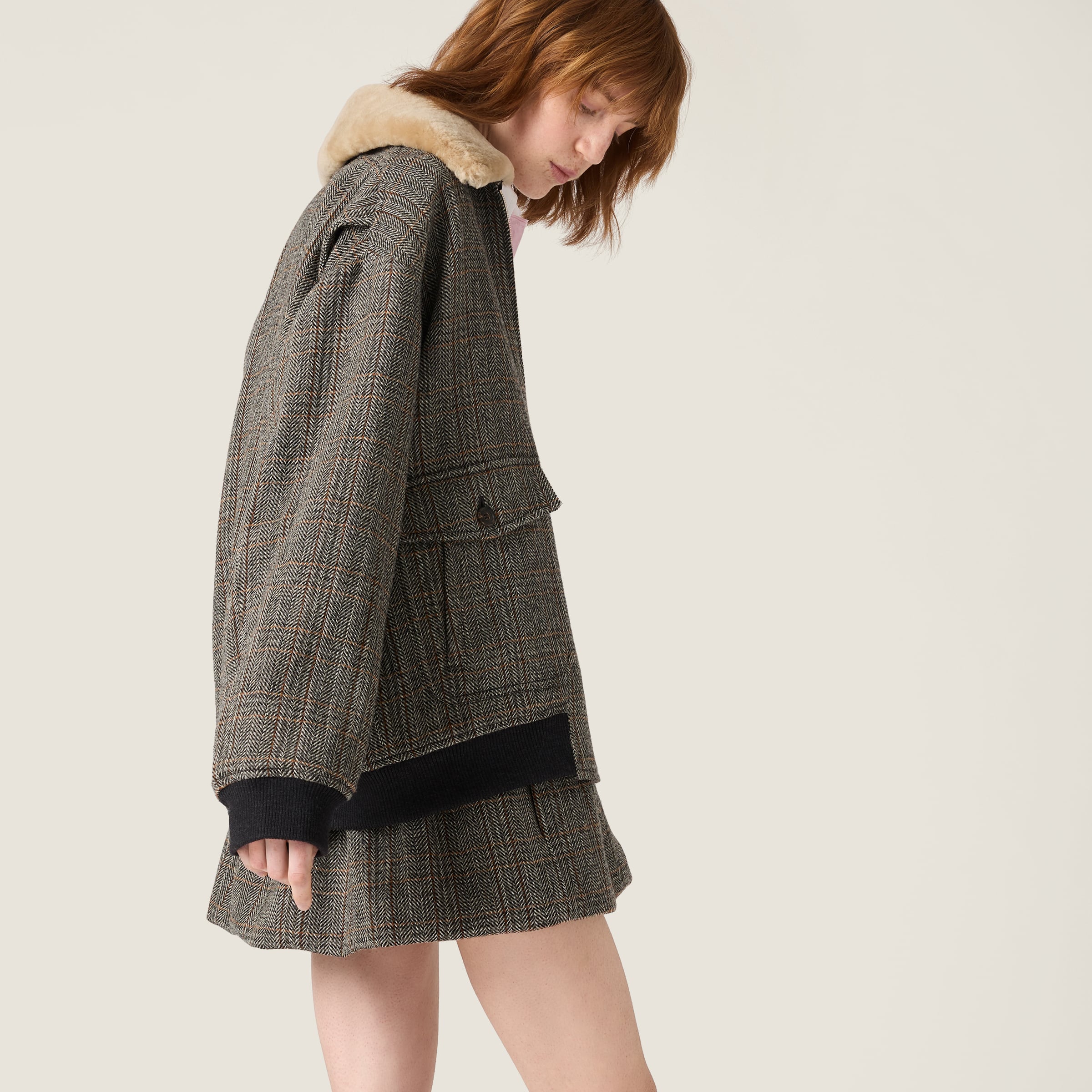 Miu Miu Chevron Miniskirt In Gray