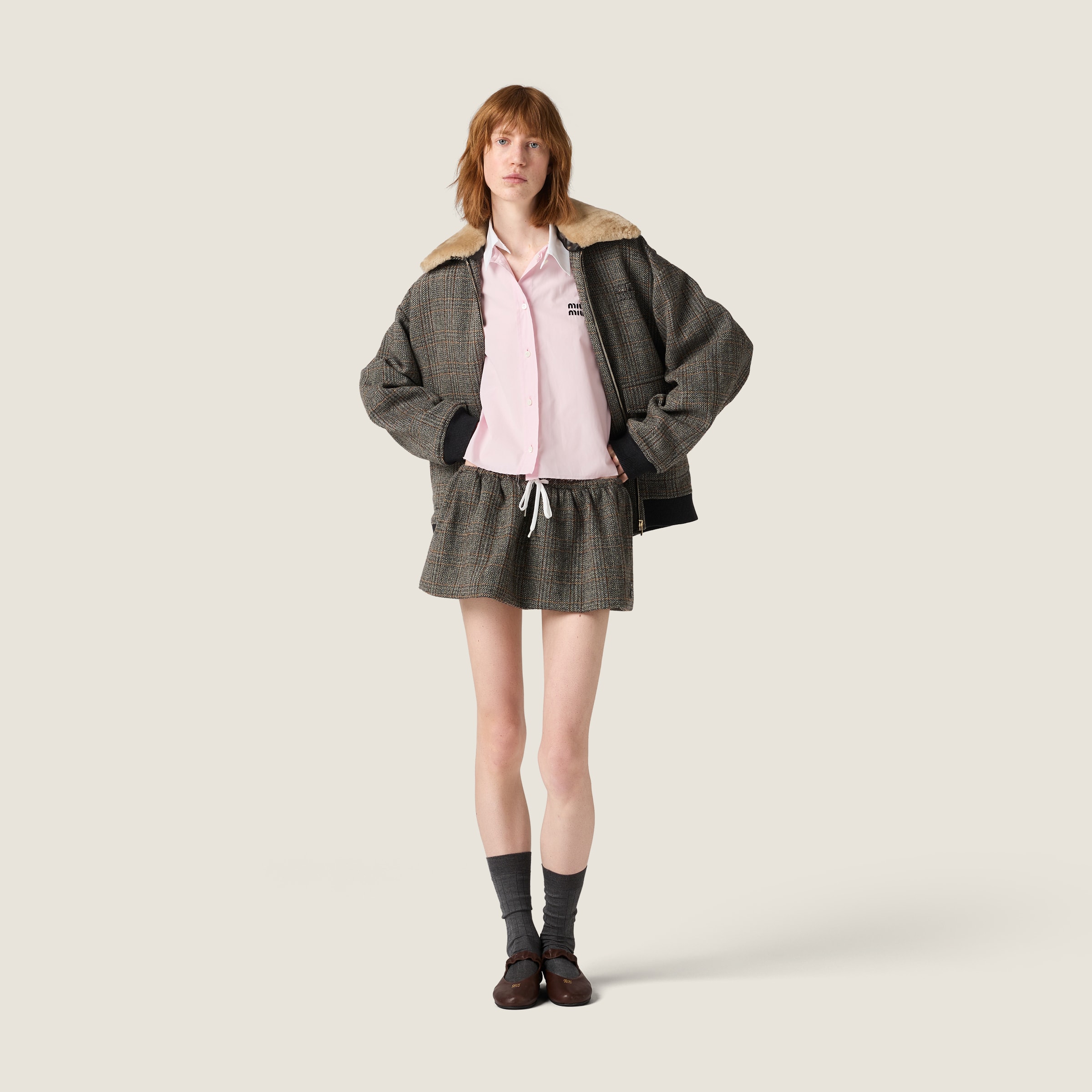 Miu Miu Chevron Miniskirt In Gray
