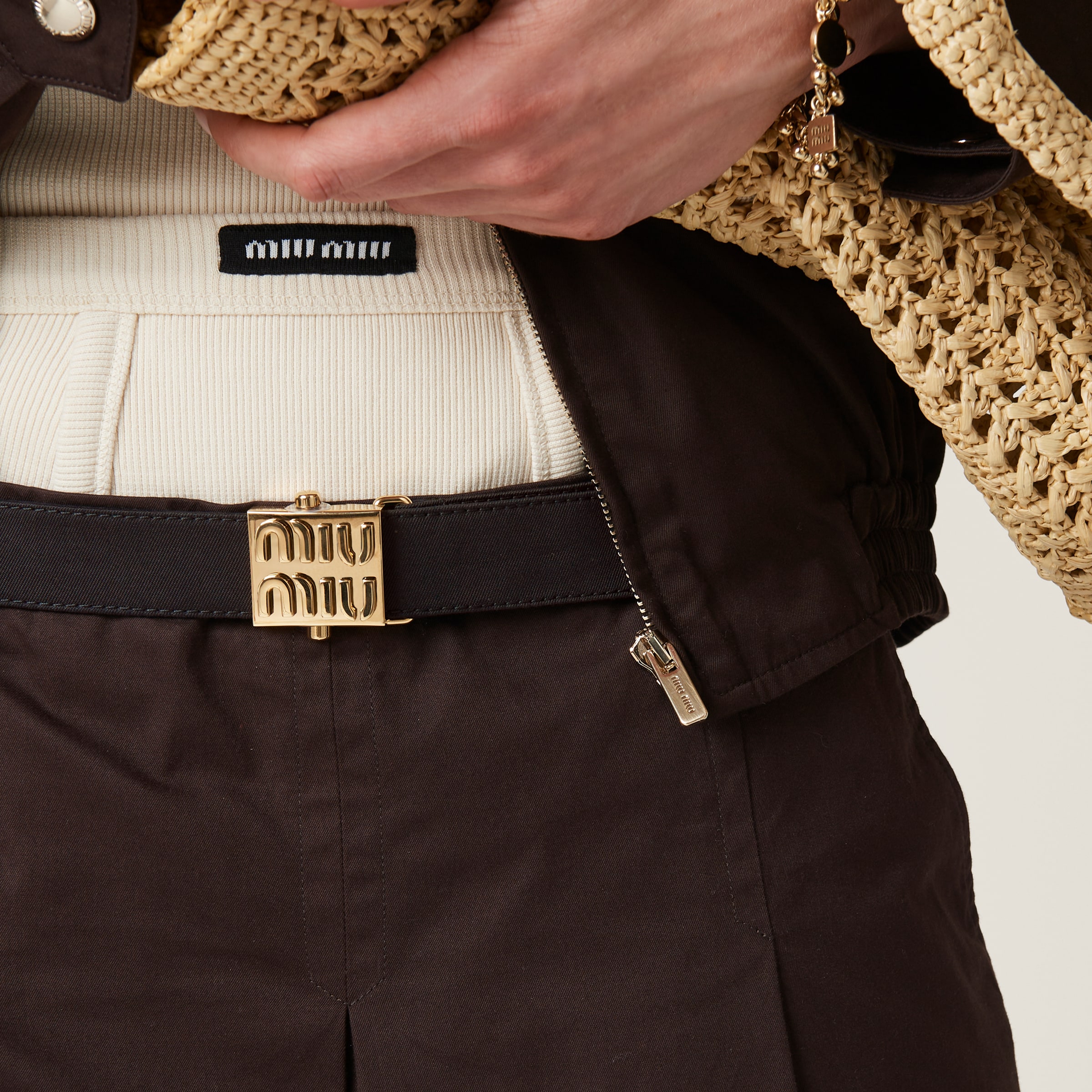 Miu Miu Gabardine Skirt In Cocoa Brown