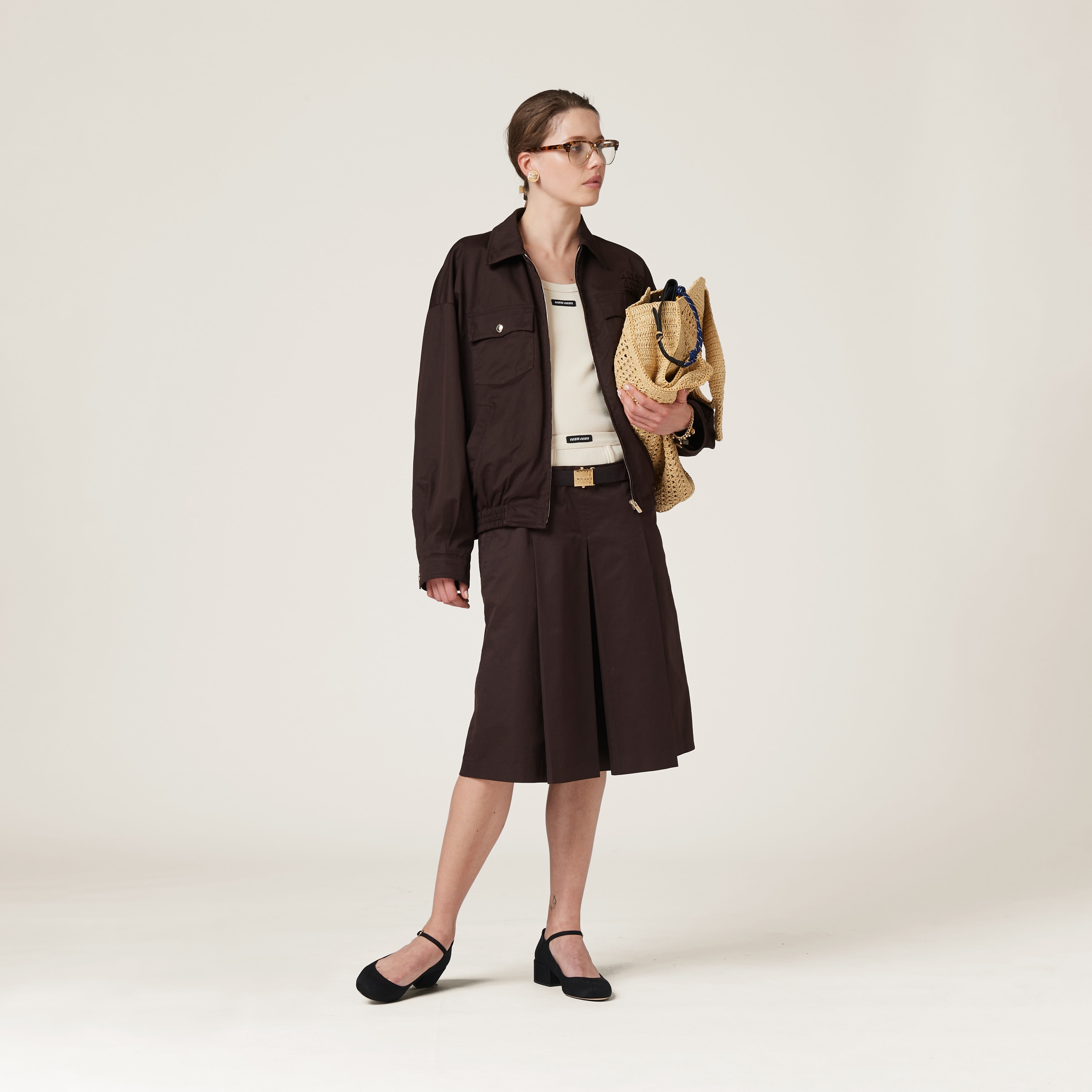 Miu Miu Gabardine Skirt In Cocoa Brown