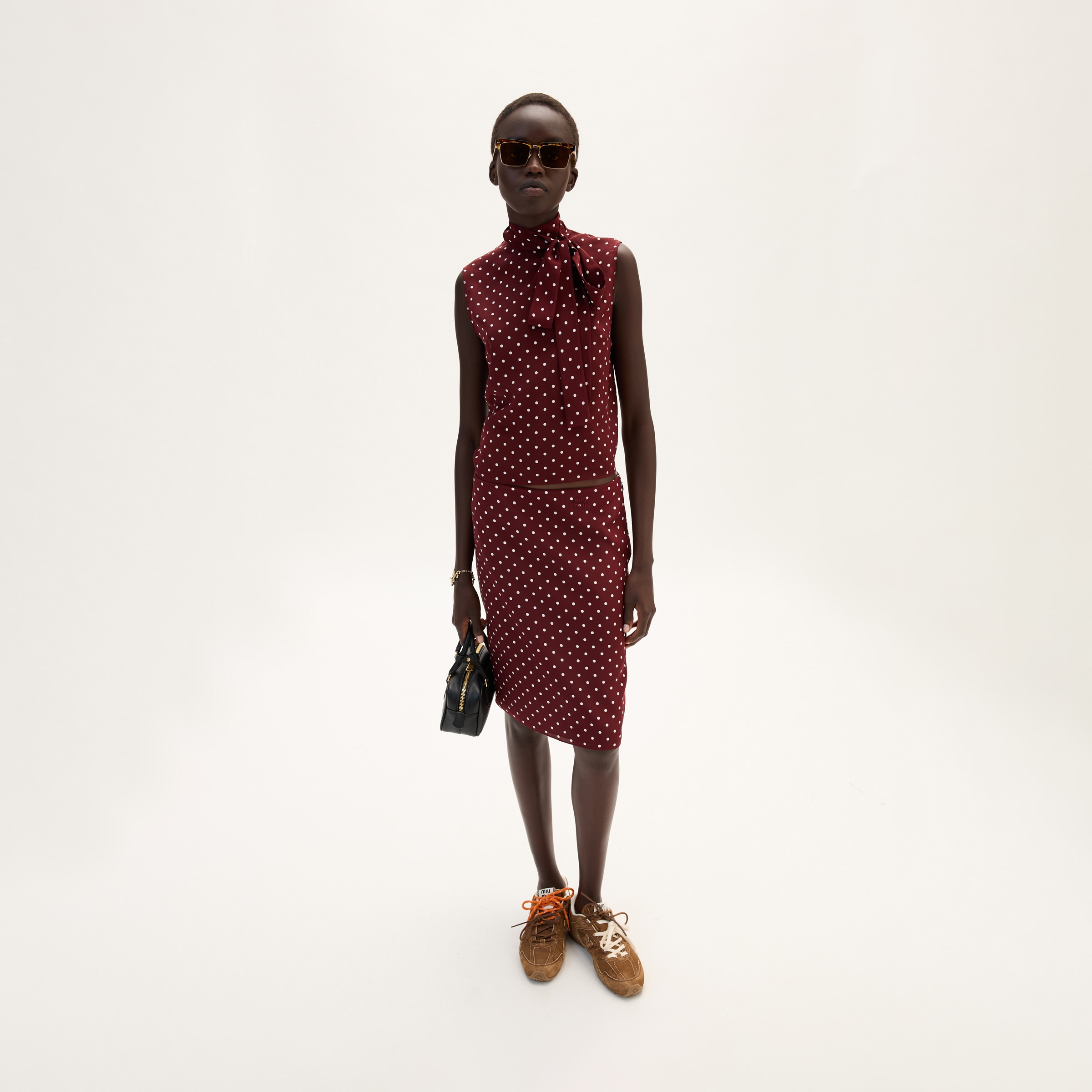 MIU MIU POLKA-DOT CREPE DE CHINE SKIRT