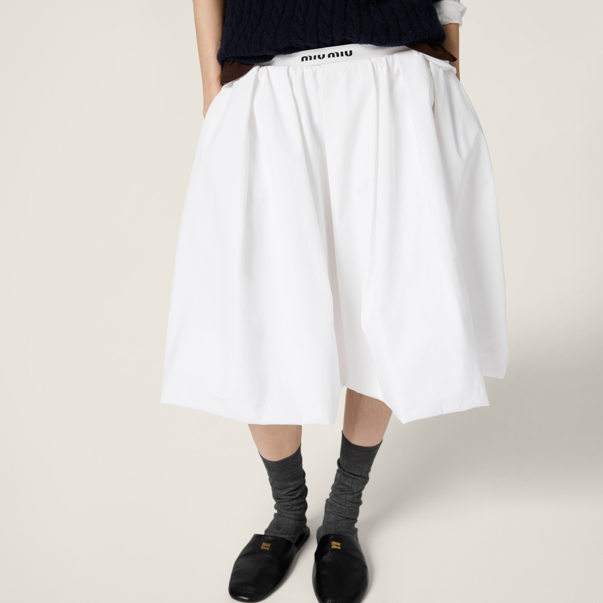 White Poplin And Jersey Skirt | Miu Miu