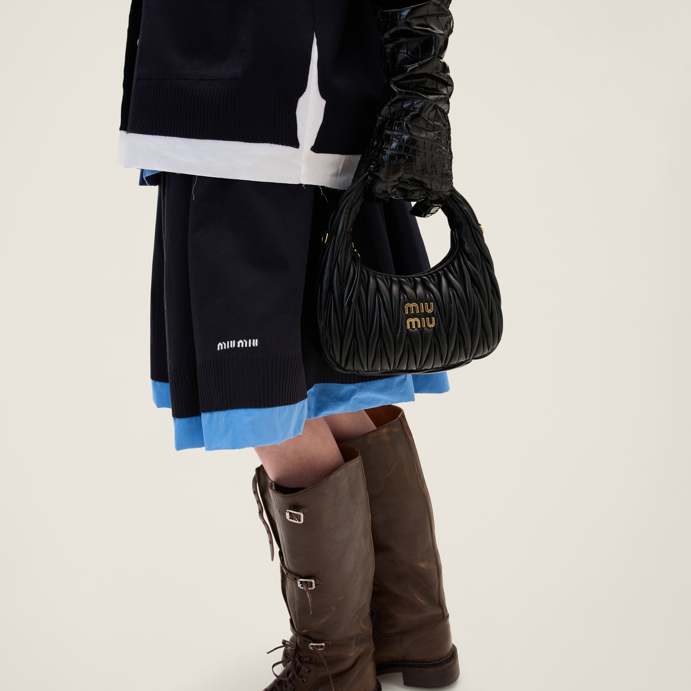 Blue / Light Blue Knit And Poplin Skirt | Miu Miu