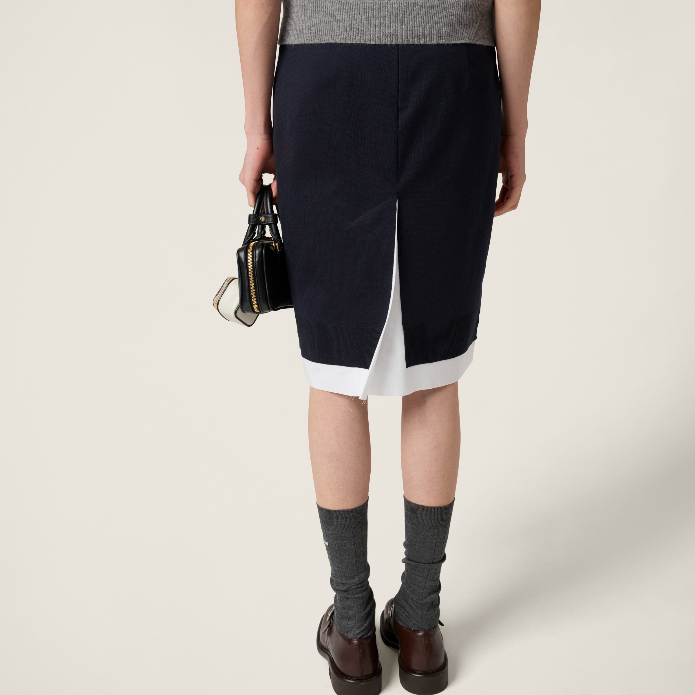 Blue/white Knit And Poplin Skirt | Miu Miu Blue/white Knit And Poplin Skirt | Miu Miu