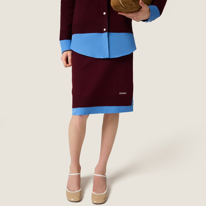 Cashmere and poplin skirt