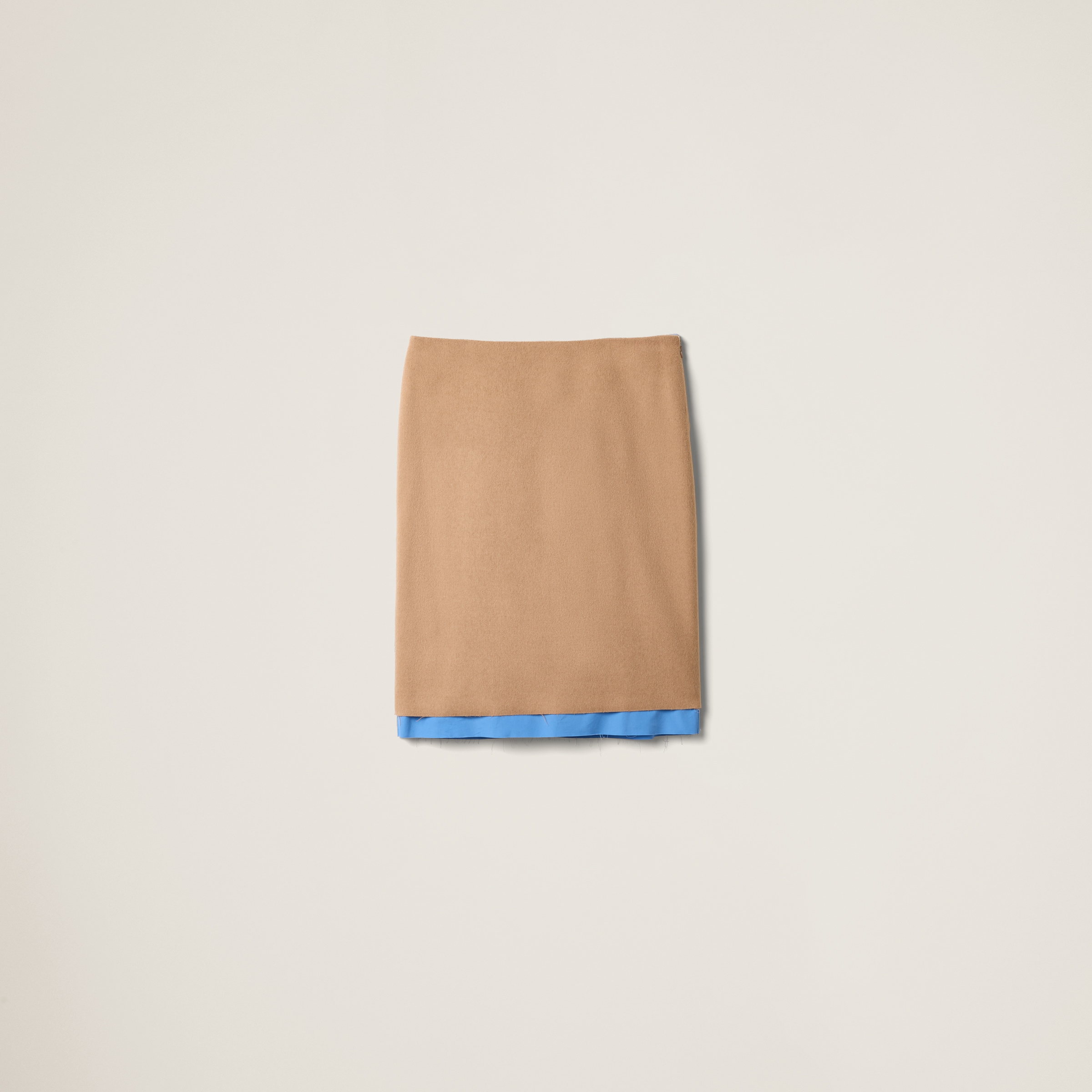 Miu Miu Camel Skirt With Back Slit And Contrasting Hem In Camel Brown