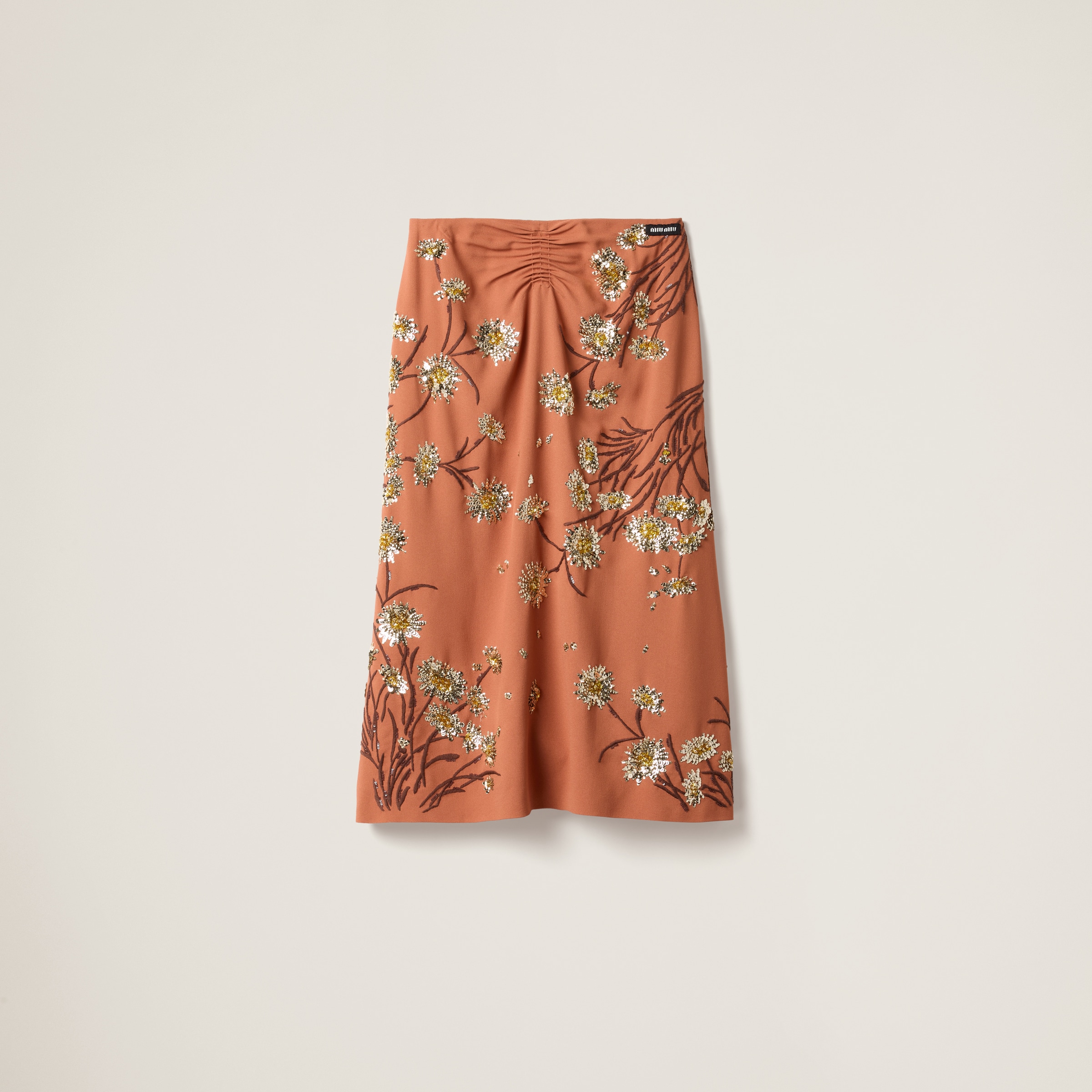 Miu Miu Embroidered Sablé Midi-skirt In Terracotta