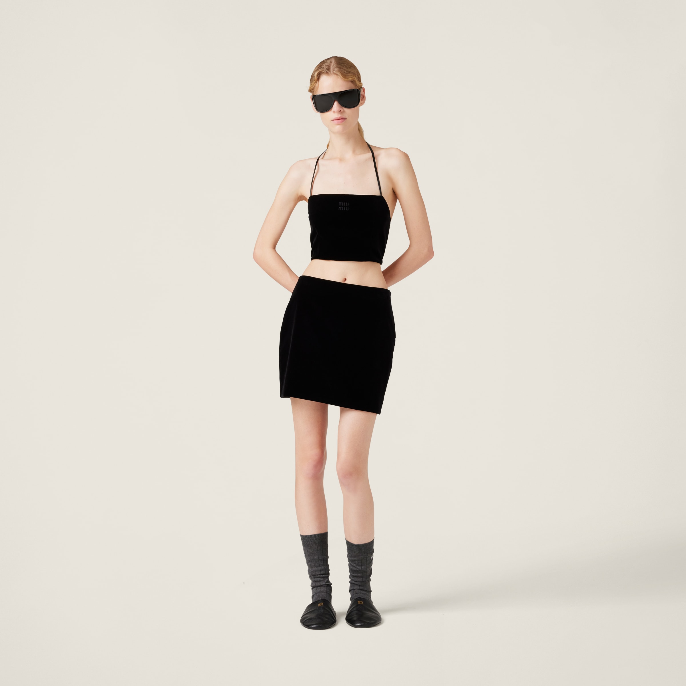 MIU MIU STRETCH VELVET MINISKIRT